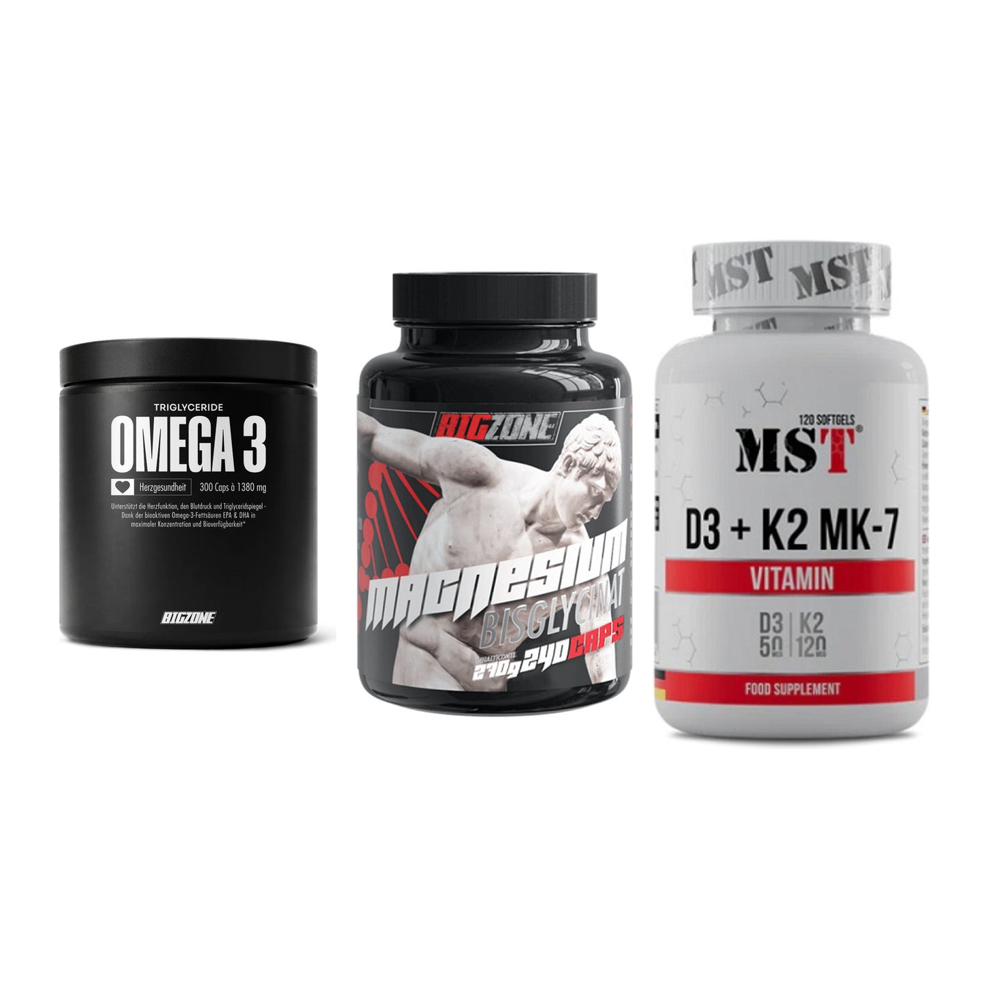 Herz & Gefäße: Big Zone Omega 3 + Big Zone Magnesi + MST Vitamin D3 – alle enthaltenen Artikel