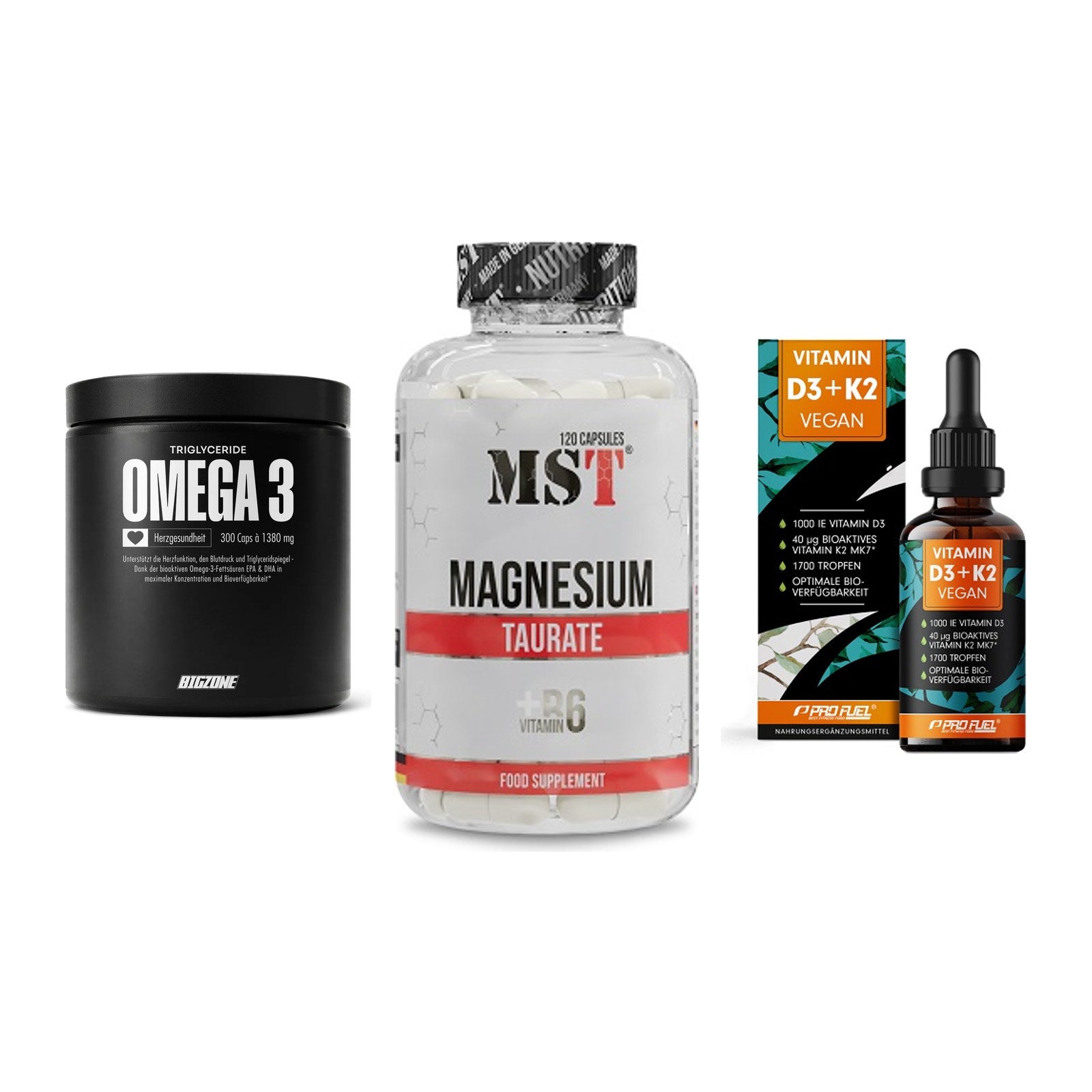 Herz & Gefäße: Big Zone Omega 3 + MST Magnesium + ProFuel Vitamin – alle enthaltenen Artikel