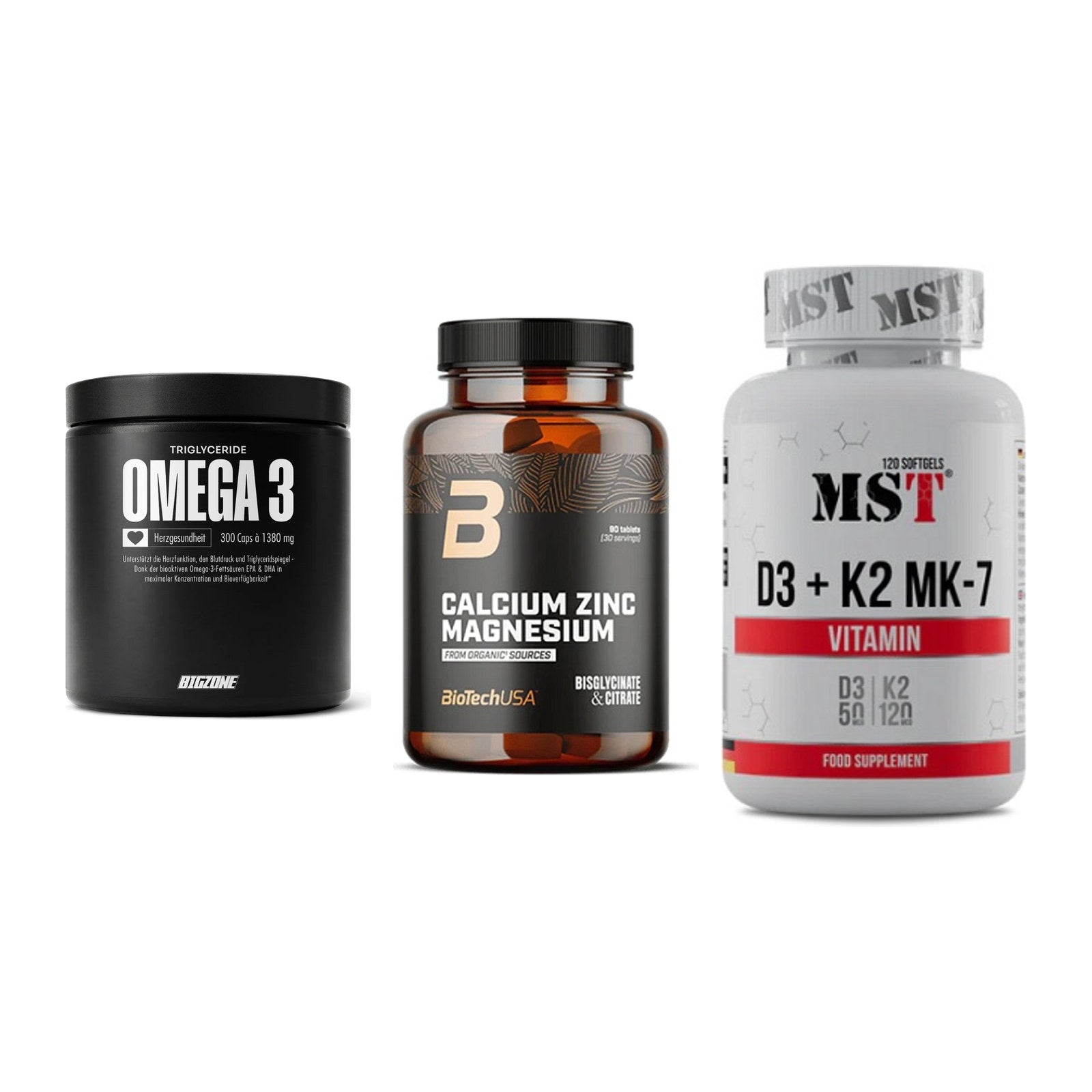 Herz & Gefäße: Big Zone Omega 3 + BioTech Calcium + MST Vitamin D3 – alle enthaltenen Artikel