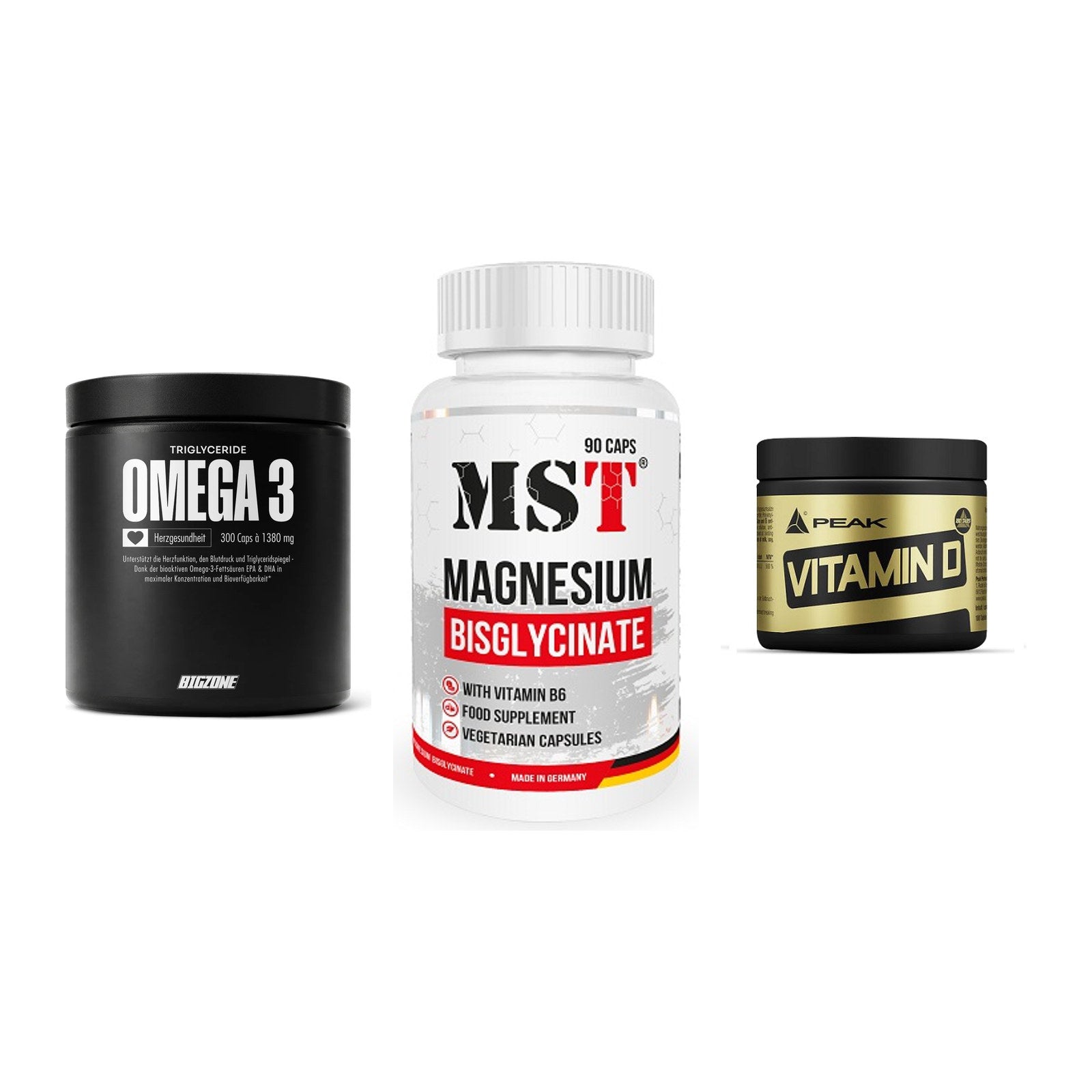 Herz & Gefäße: Big Zone Omega 3 + MST Magnesium + Peak Vitamin D – alle enthaltenen Artikel