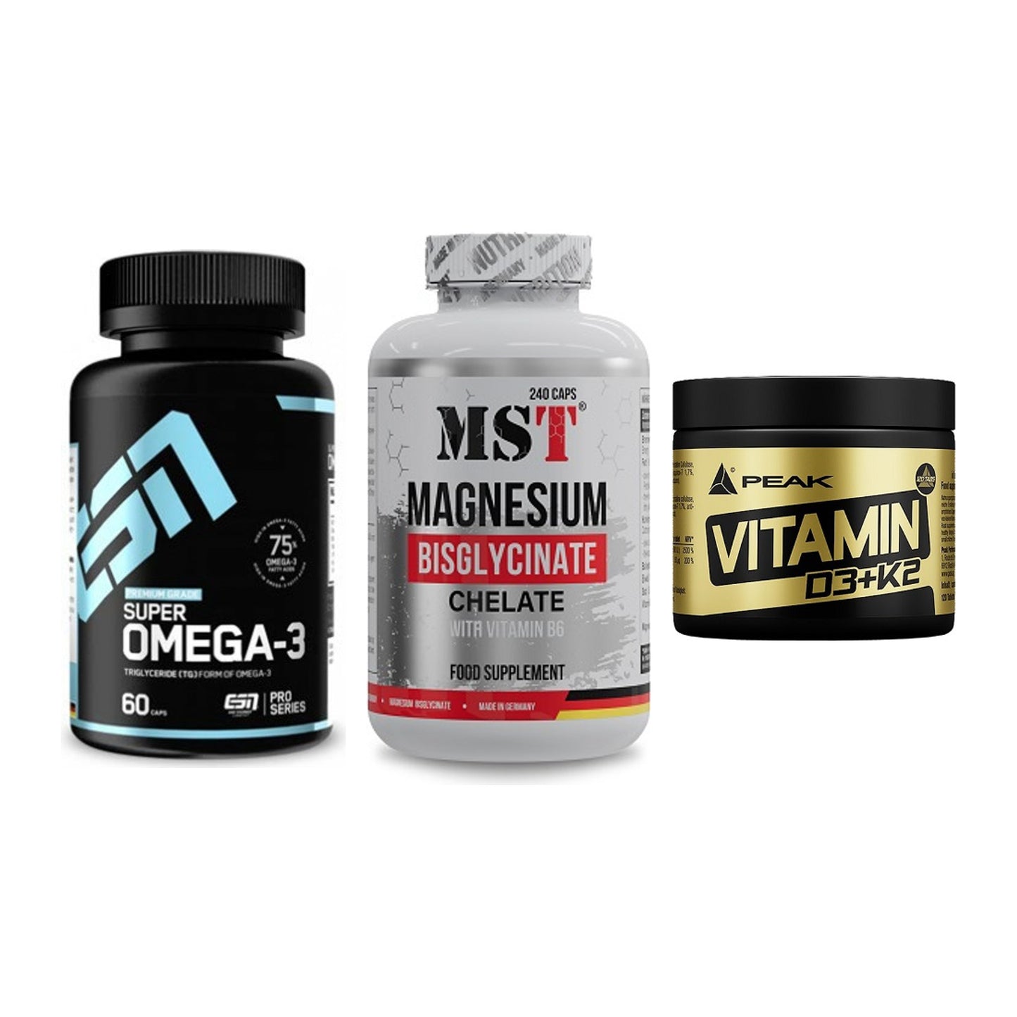 Herz & Gefäße: ESN Omega 3 + MST Magnesium + Peak Vitamin – alle enthaltenen Artikel
