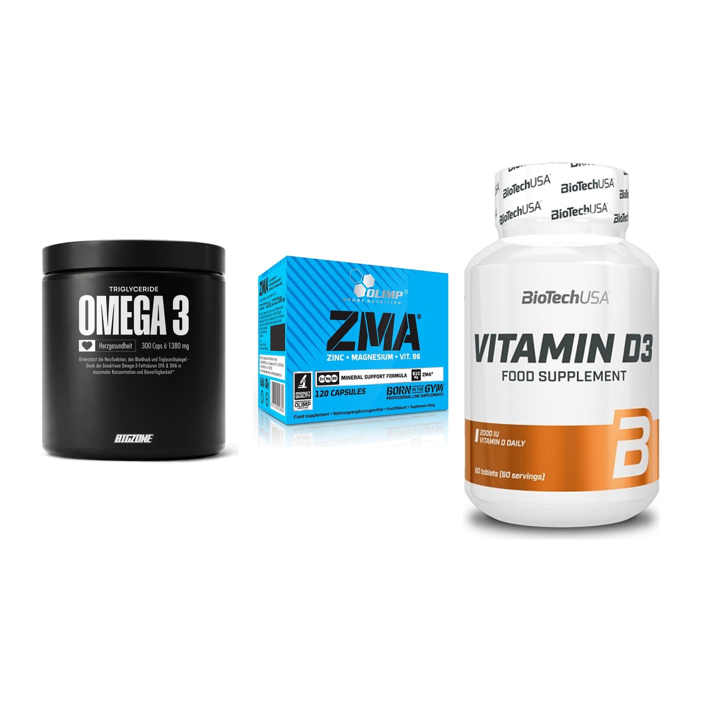 Herz & Gefäße: Big Zone Omega 3 + Olimp ZMA + BioTech Vitamin – alle enthaltenen Artikel