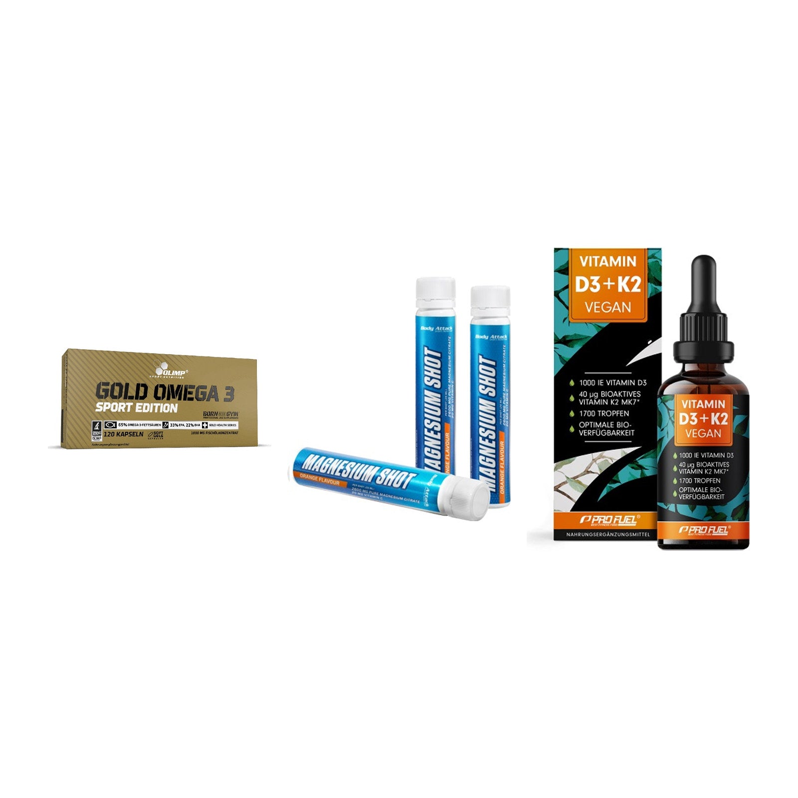Herz & Gefäße: Olimp Omega 3 + Body Attack + ProFuel Vitamin – alle enthaltenen Artikel
