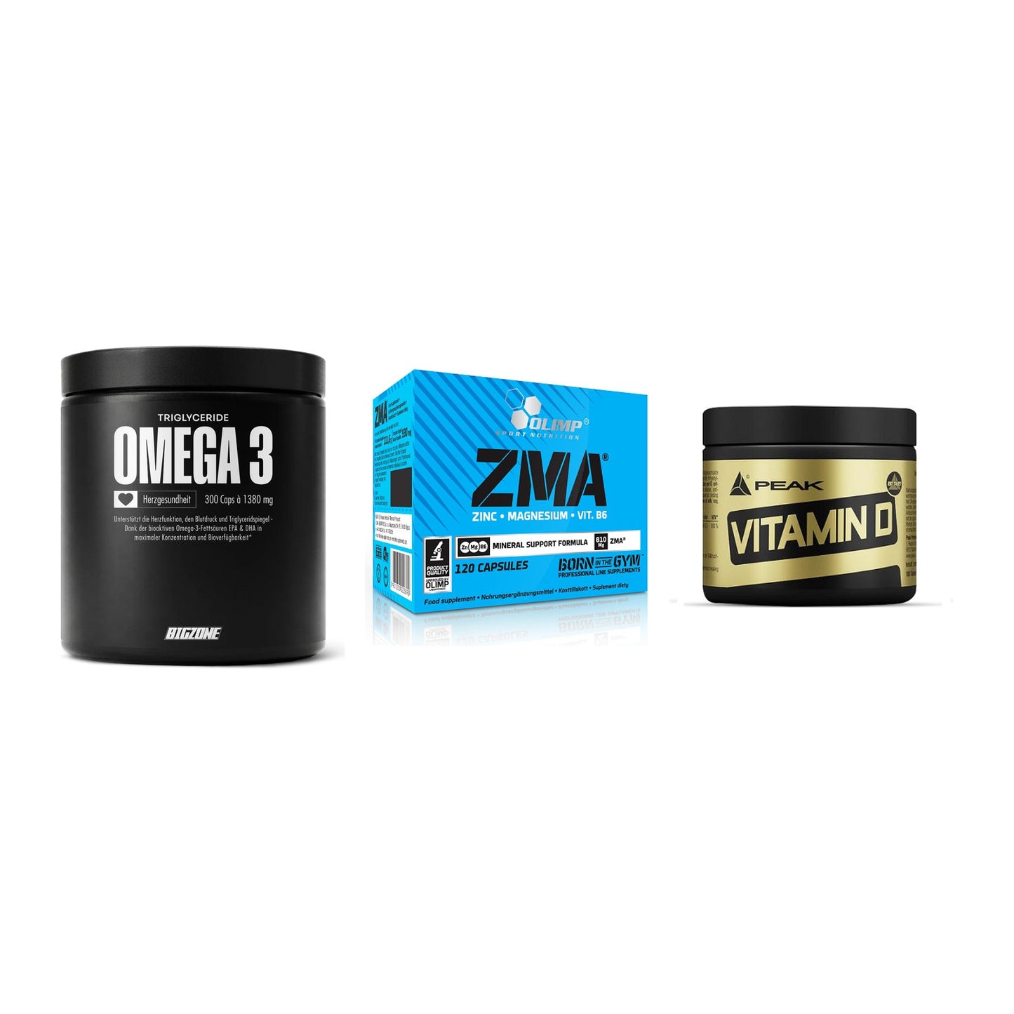 Herz & Gefäße: Big Zone Omega 3 + Olimp ZMA + Peak Vitamin D – alle enthaltenen Artikel