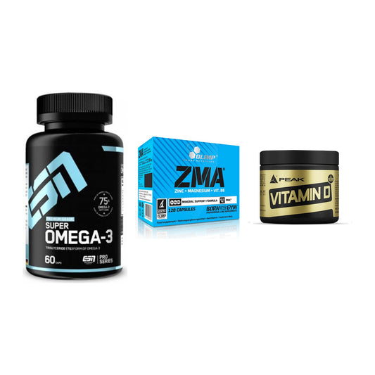 Herz & Gefäße: ESN Omega 3 + Olimp ZMA + Peak Vitamin D 180 Tabl. – alle enthaltenen Artikel