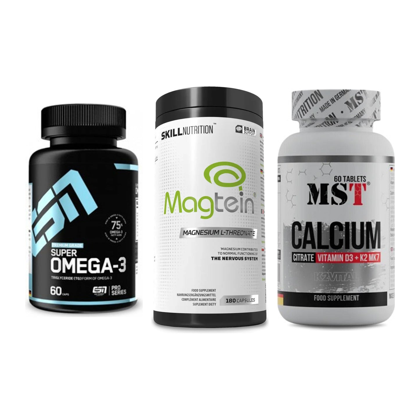 Herz & Gefäße: ESN Omega 3 + Skill Nutrition + MST Calcium – alle enthaltenen Artikel