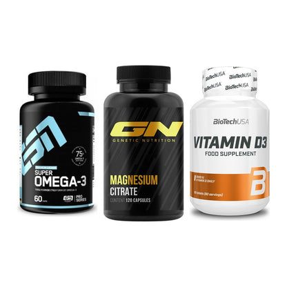 Herz & Gefäße: ESN Omega 3 + GN Magnesium Citrate + BioTech Vitamin D3 – alle enthaltenen Artikel