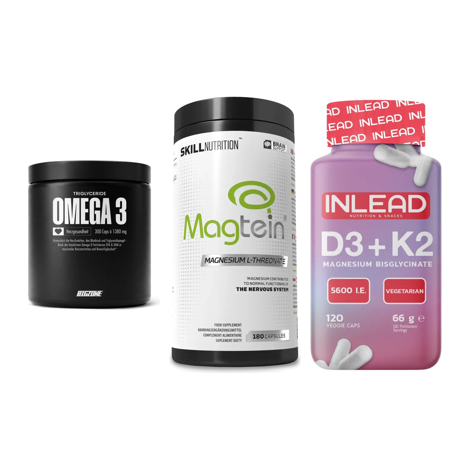 Herz & Gefäße: Big Zone Omega 3 + Skill Nutrition + INLEAD Vitamin – alle enthaltenen Artikel