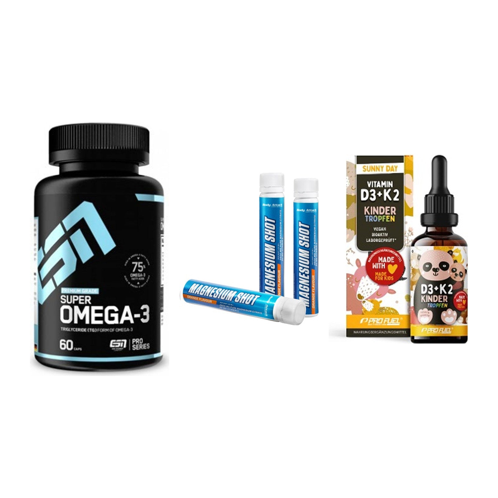Herz & Gefäße: ESN Omega 3 + Body Attack + ProFuel VITAMIN – alle enthaltenen Artikel