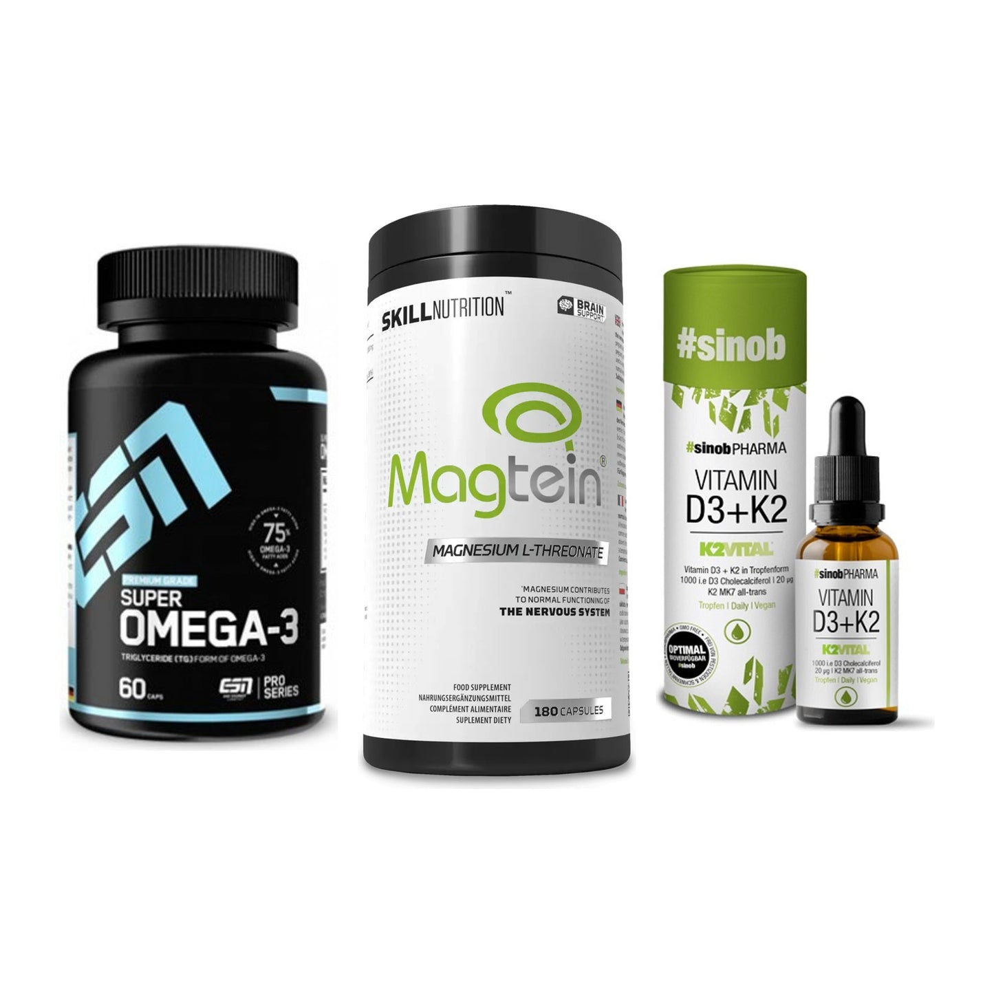 Herz & Gefäße: ESN Omega 3 + Skill Nutrition + Sinob Vitamin D3 – alle enthaltenen Artikel