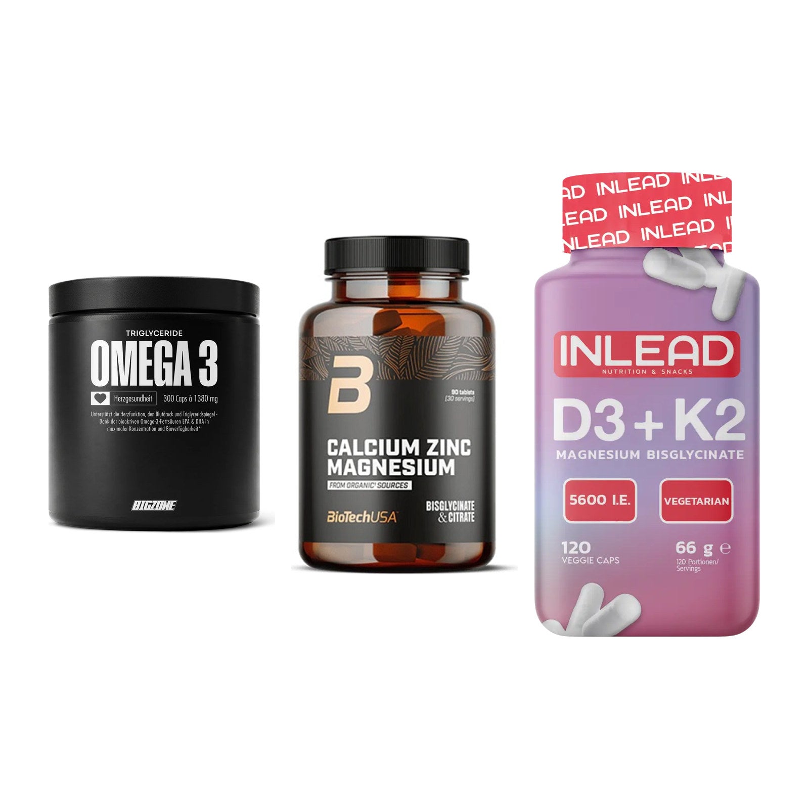 Herz & Gefäße: Big Zone Omega 3 + BioTech Calcium + INLEAD Vitamin – alle enthaltenen Artikel