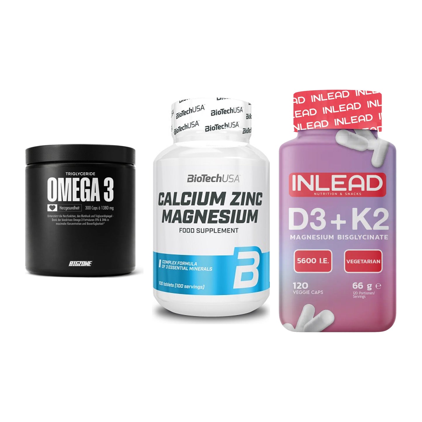 Herz & Gefäße: Big Zone Omega 3 + BioTech Calcium + INLEAD Vitamin – alle enthaltenen Artikel