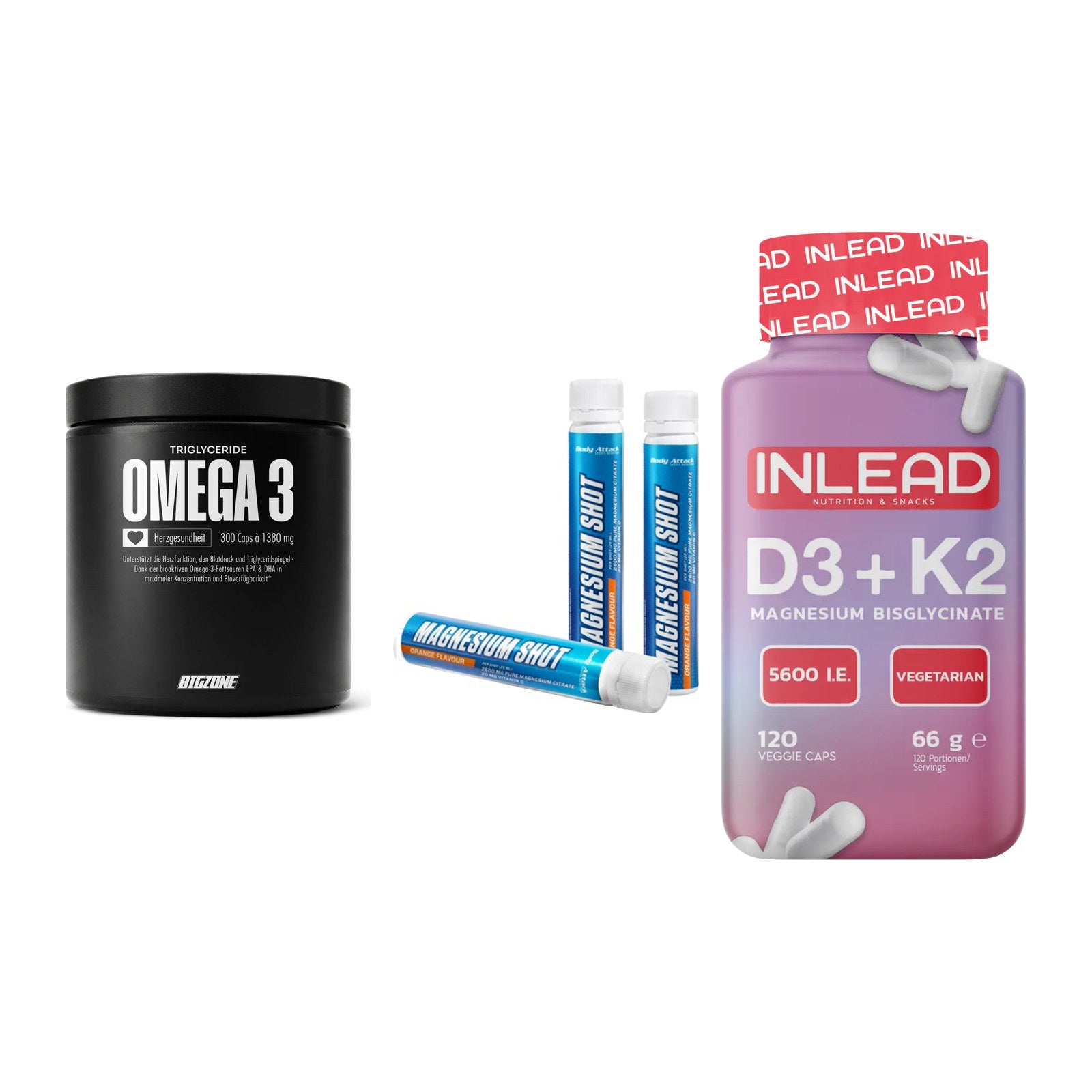 Herz & Gefäße: Big Zone Omega 3 + Body Attack + INLEAD Vitamin – alle enthaltenen Artikel