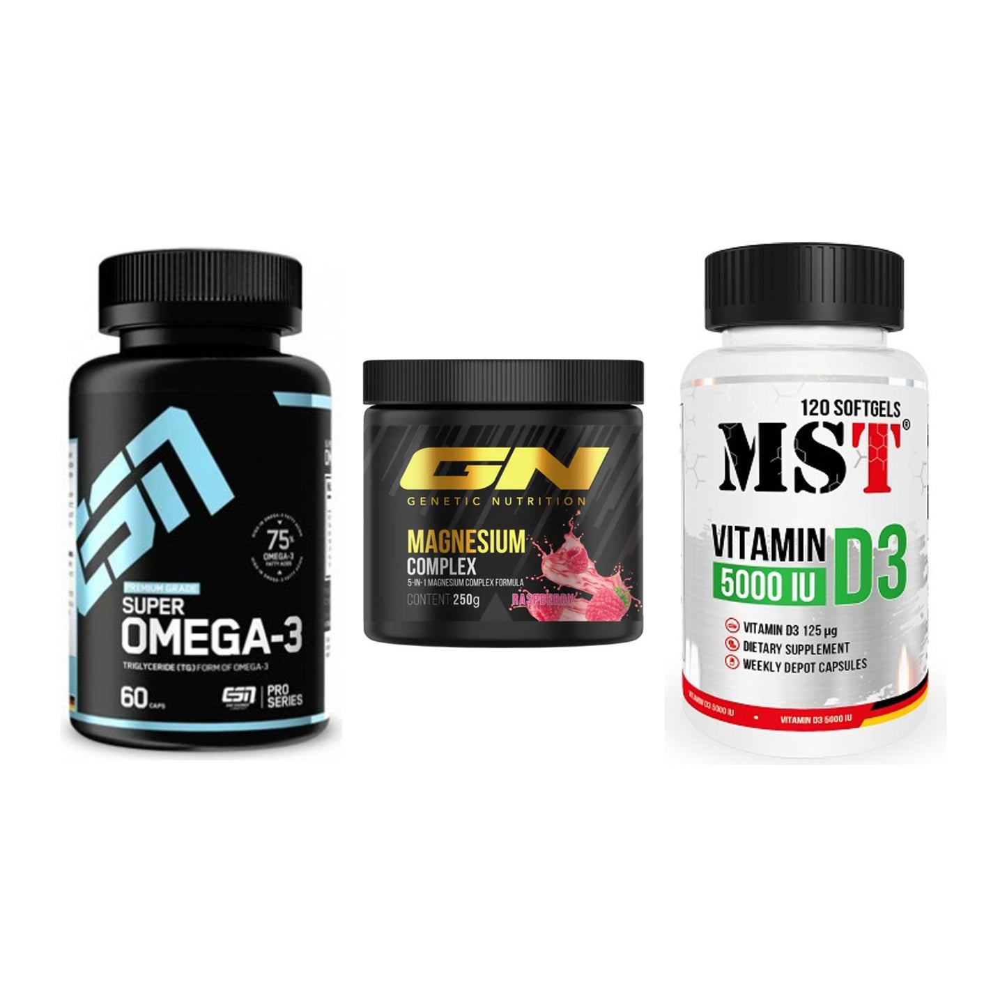 Herz & Gefäße: ESN Omega 3 + GN Magnesium + MST Vitamin D3 – alle enthaltenen Artikel