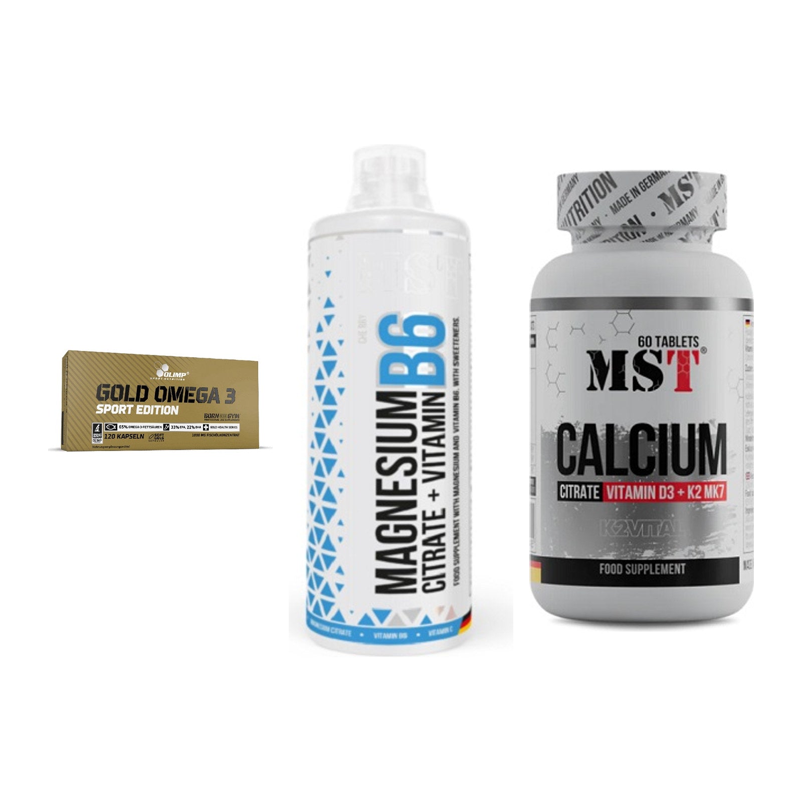 Herz & Gefäße: Olimp Omega 3 + MST Magnesium B6 + MST Calcium – alle enthaltenen Artikel