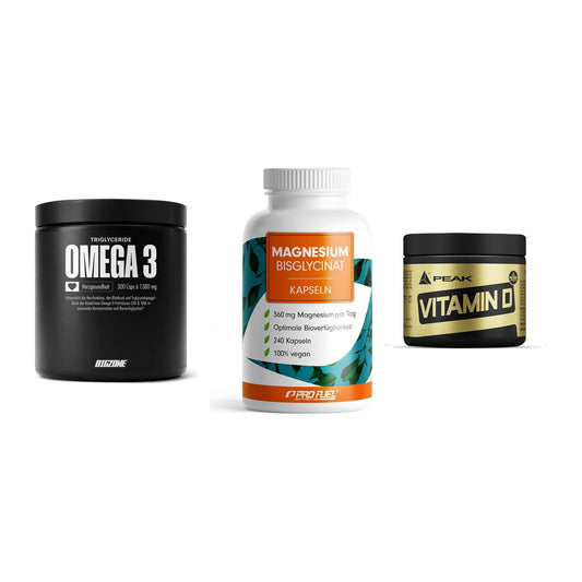 Herz & Gefäße: Big Zone Omega 3 + ProFuel Magnesiu + Peak Vitamin D – alle enthaltenen Artikel