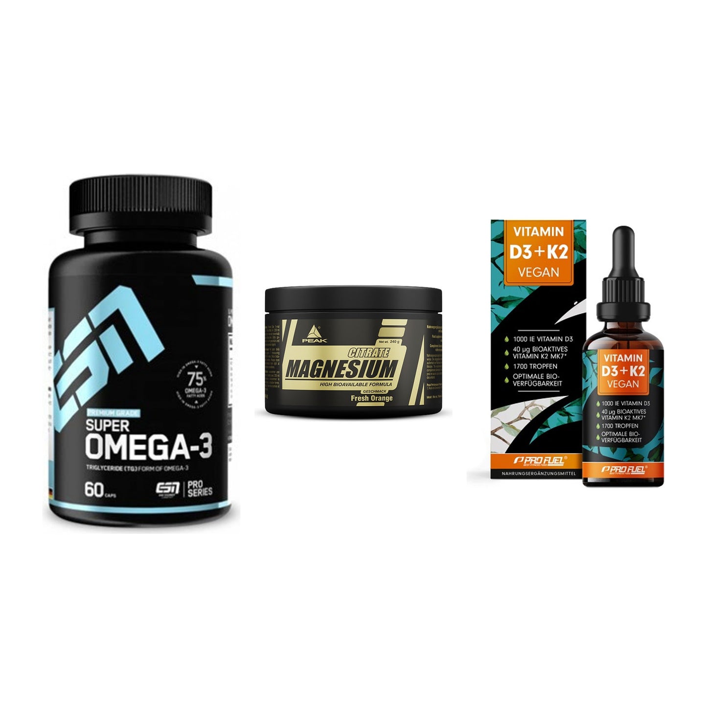 Herz & Gefäße: ESN Omega 3 + Peak Magnesium + ProFuel Vitamin – alle enthaltenen Artikel