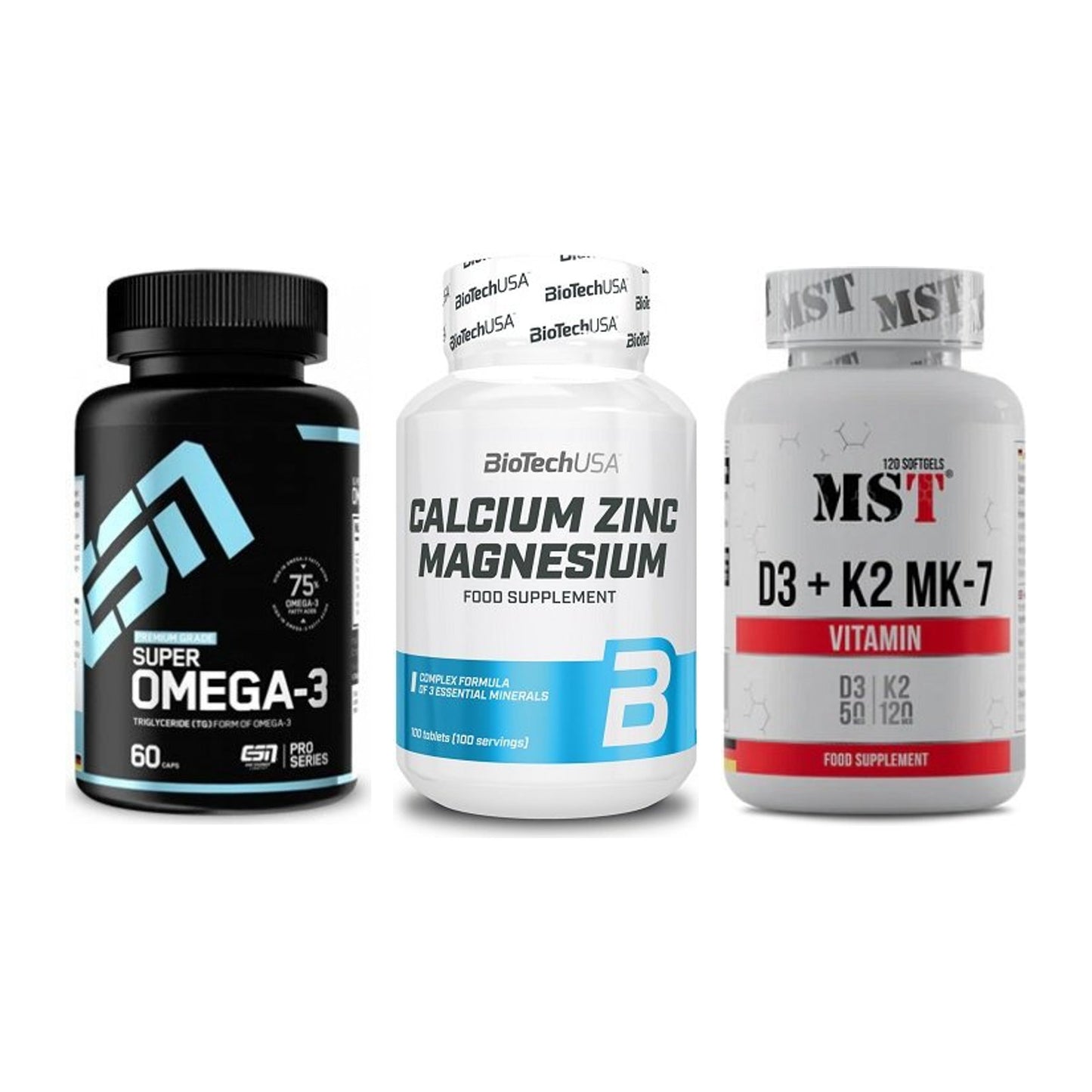 Herz & Gefäße: ESN Omega 3 + BioTech Calcium + MST Vitamin D3 – alle enthaltenen Artikel