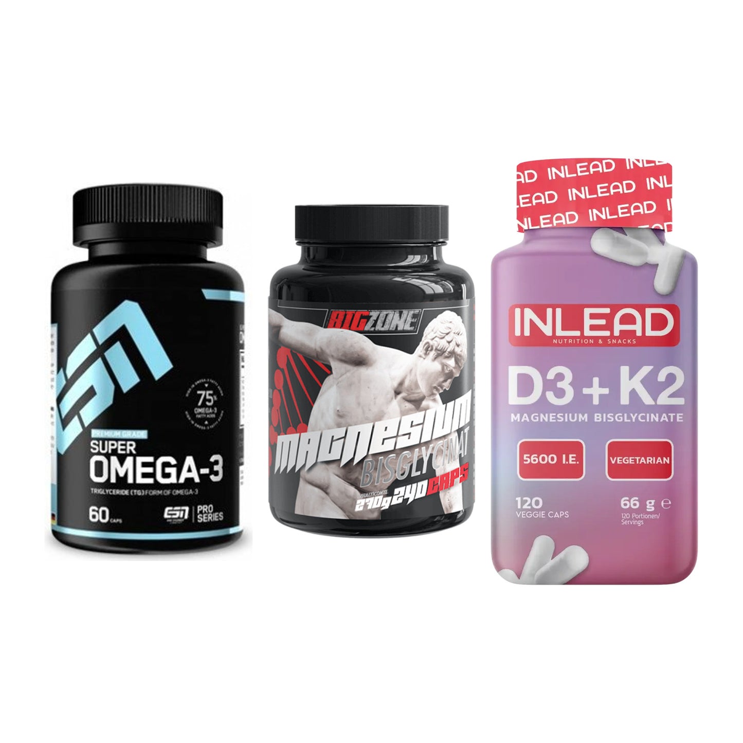 Herz & Gefäße: ESN Omega 3 + Big Zone Magnesi + INLEAD Vitamin – alle enthaltenen Artikel