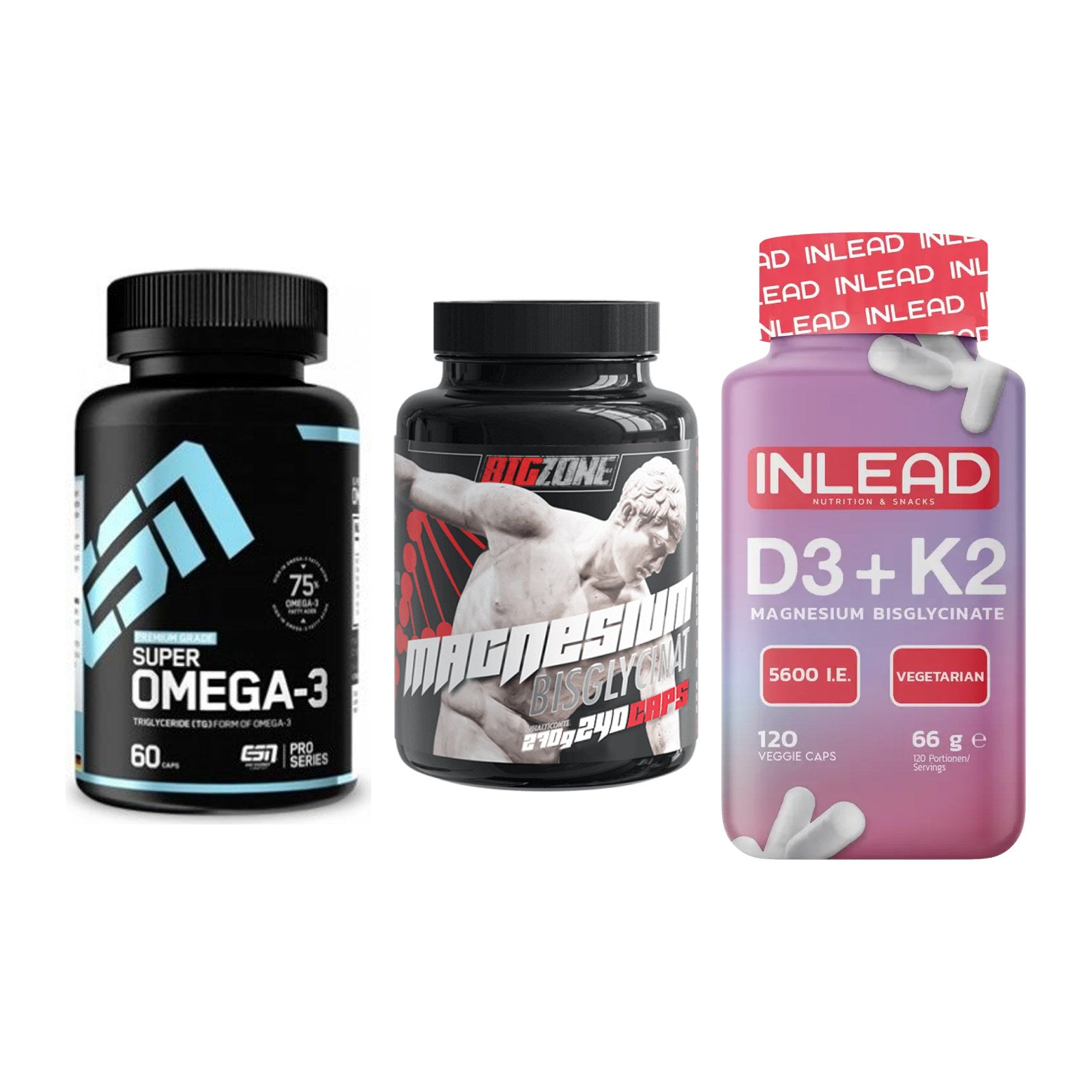 Herz & Gefäße: ESN Omega 3 + Big Zone Magnesi + INLEAD Vitamin – alle enthaltenen Artikel