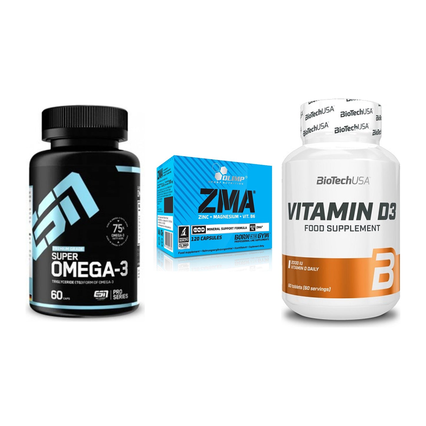 Herz & Gefäße: ESN Omega 3 + Olimp ZMA + BioTech Vitamin D3 – alle enthaltenen Artikel
