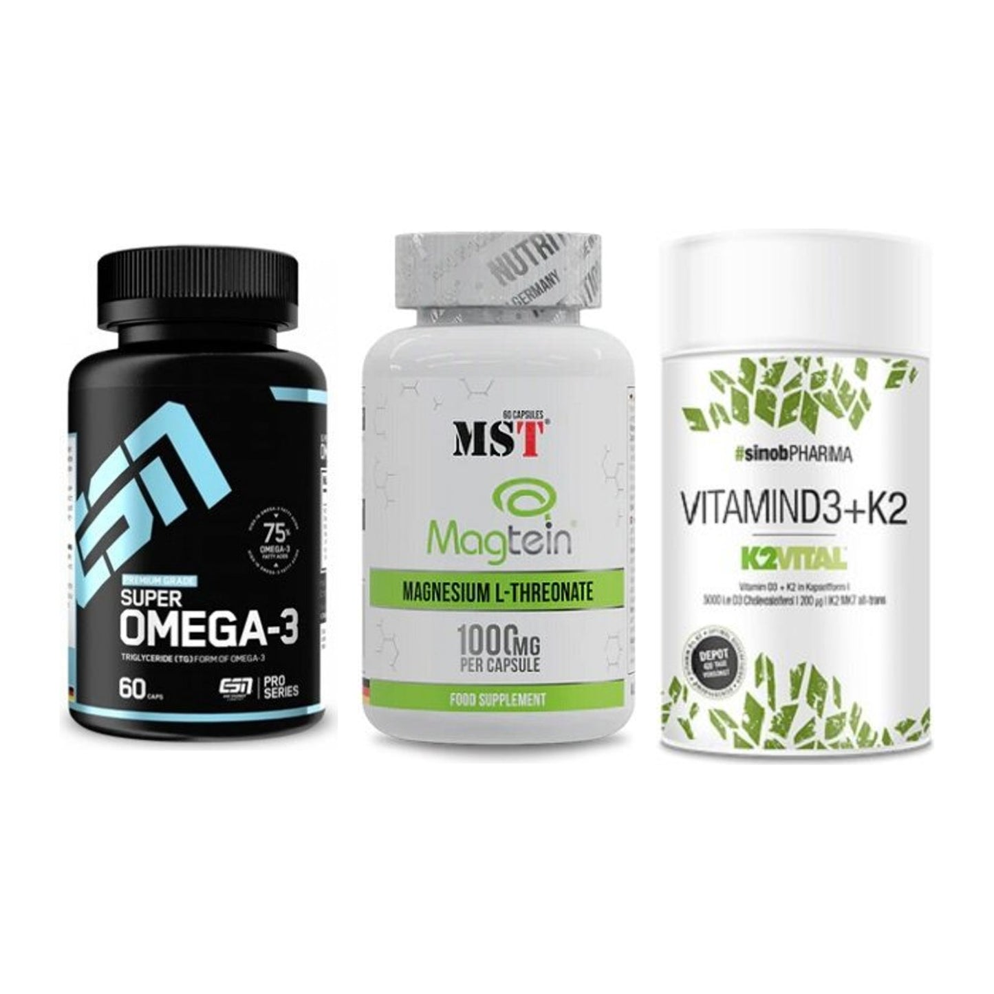 Herz & Gefäße: ESN Omega 3 + MST Magnesium + Sinob Vitamin D3 – alle enthaltenen Artikel
