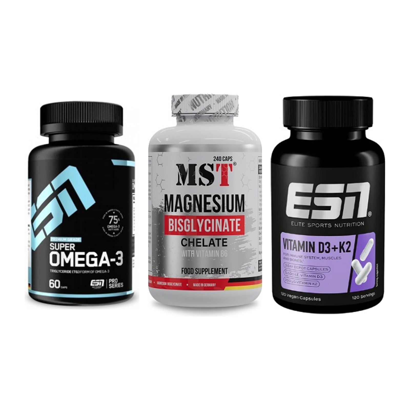 Herz & Gefäße: ESN Omega 3 + MST Magnesium + ESN Vitamin D3 – alle enthaltenen Artikel