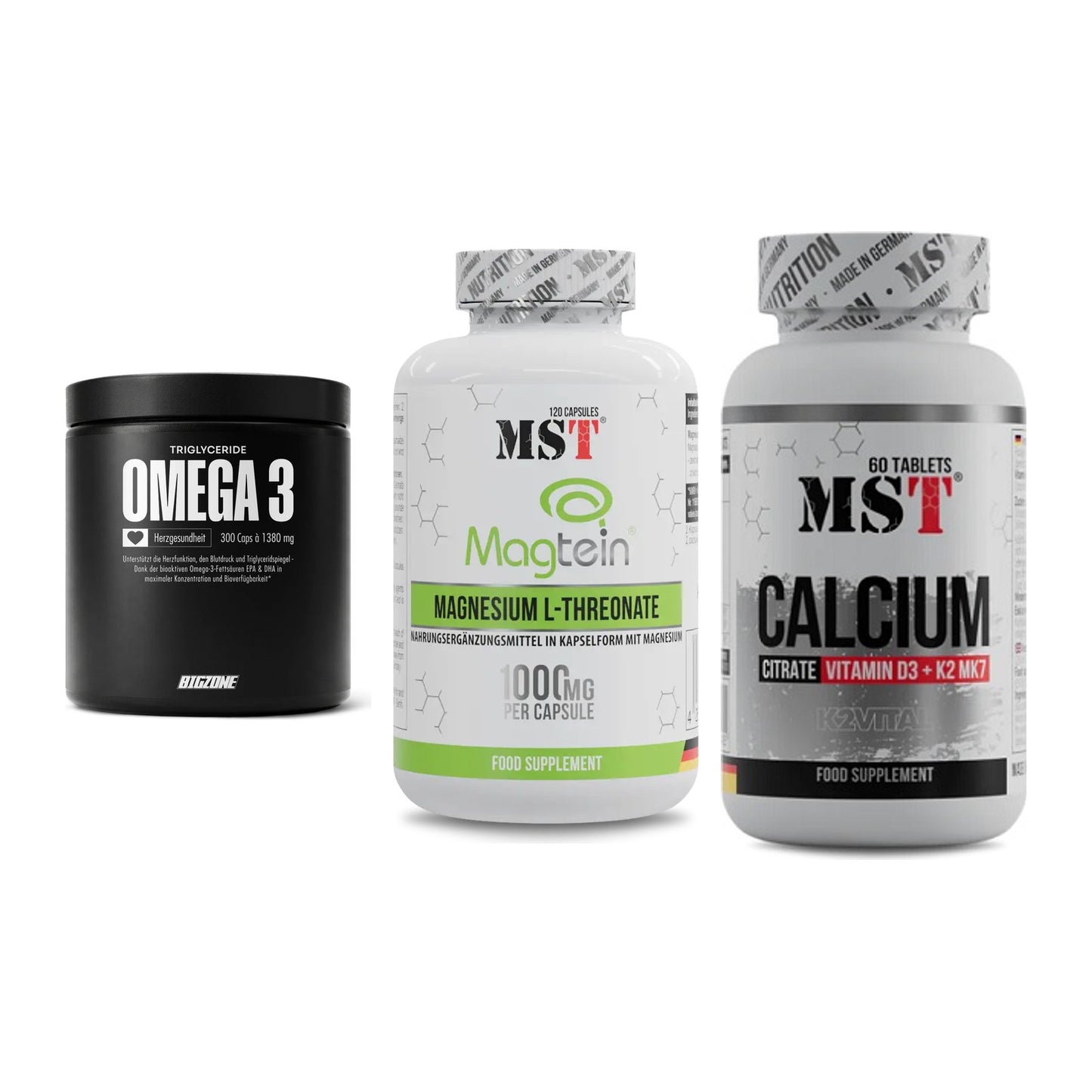 Herz & Gefäße: Big Zone Omega 3 + MST Magnesium + MST Calcium – alle enthaltenen Artikel