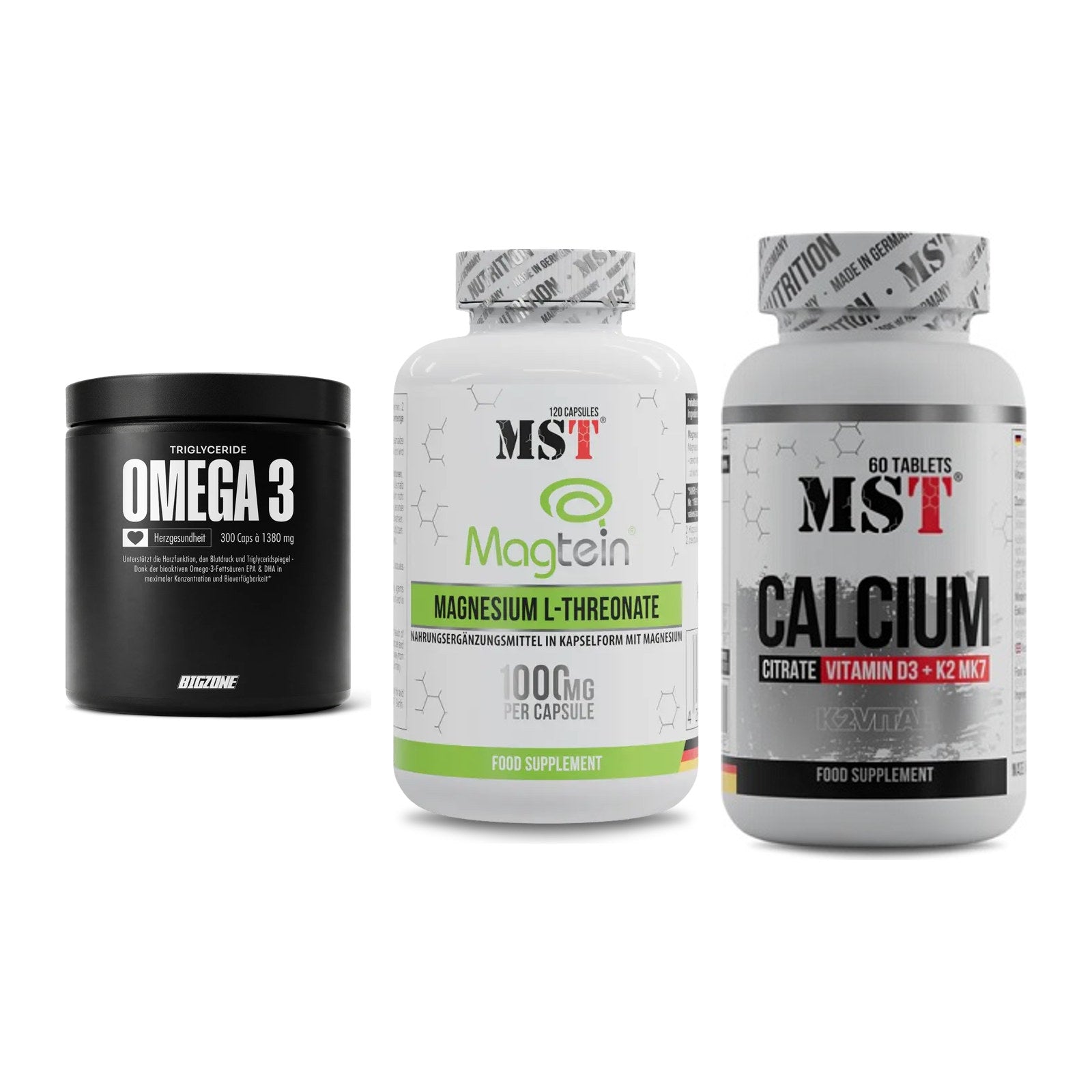 Herz & Gefäße: Big Zone Omega 3 + MST Magnesium + MST Calcium – alle enthaltenen Artikel