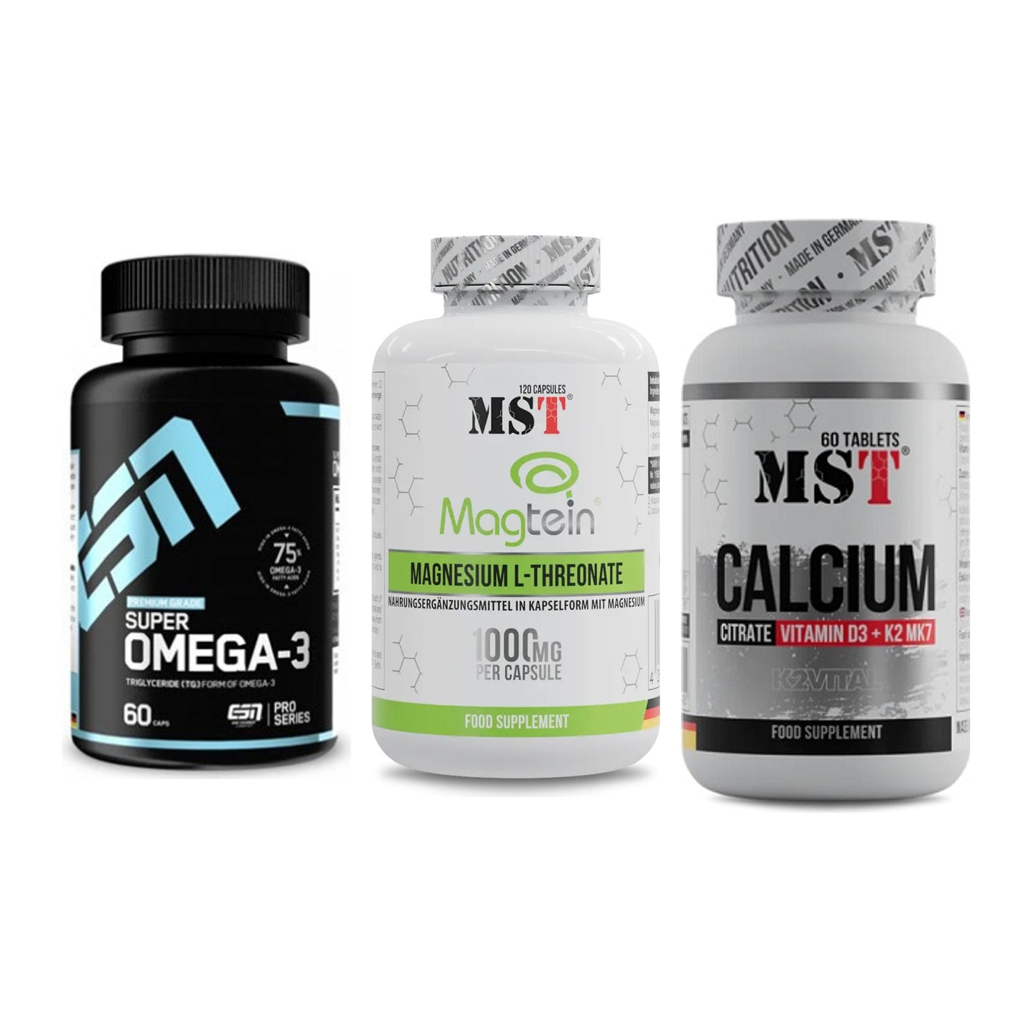 Herz & Gefäße: ESN Omega 3 + MST Magnesium + MST Calcium – alle enthaltenen Artikel