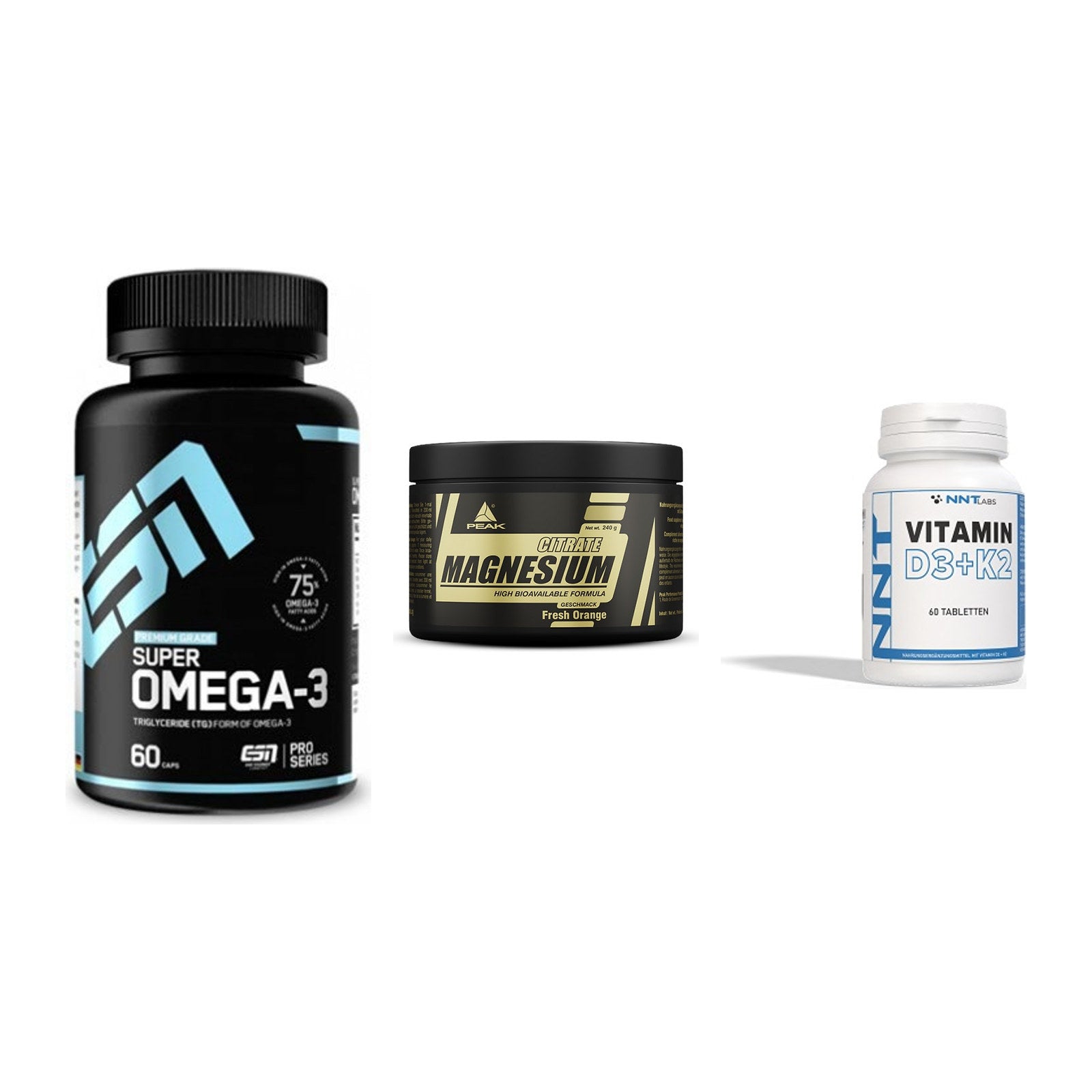 Herz & Gefäße: ESN Omega 3 + Peak Magnesium + NNT Vitamin – alle enthaltenen Artikel