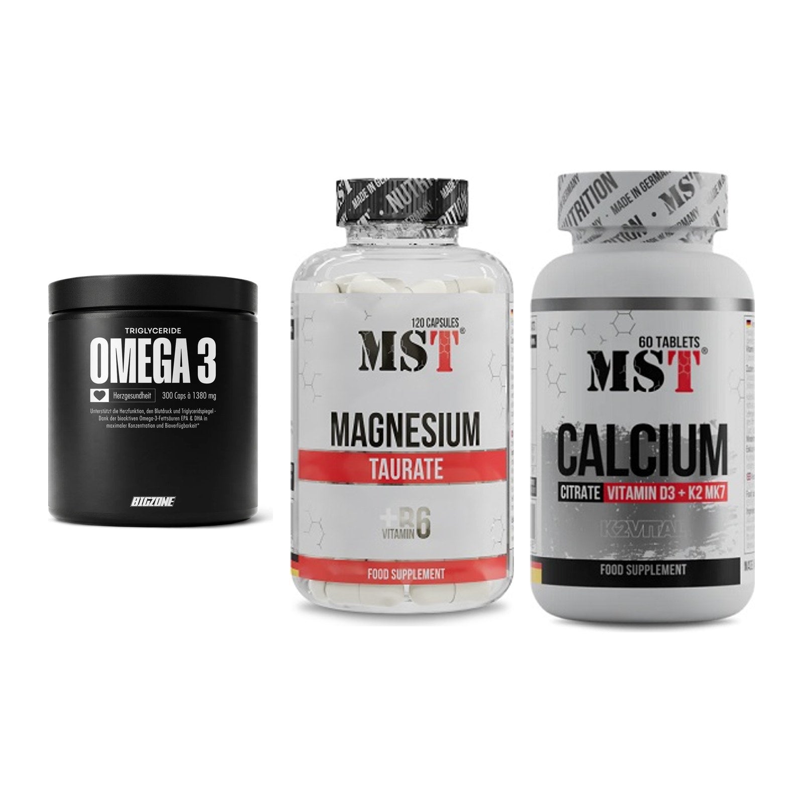 Herz & Gefäße: Big Zone Omega 3 + MST Magnesium + MST Calcium – alle enthaltenen Artikel