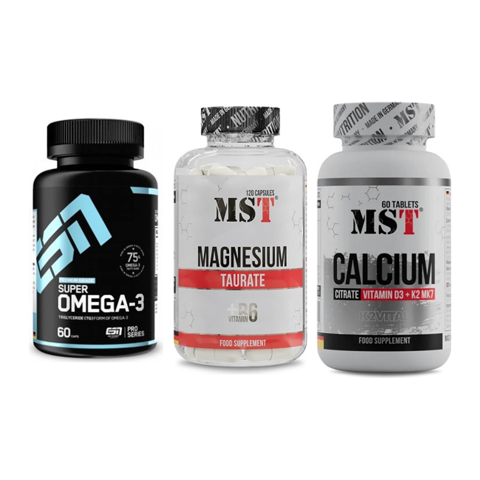 Herz & Gefäße: ESN Omega 3 + MST Magnesium + MST Calcium – alle enthaltenen Artikel