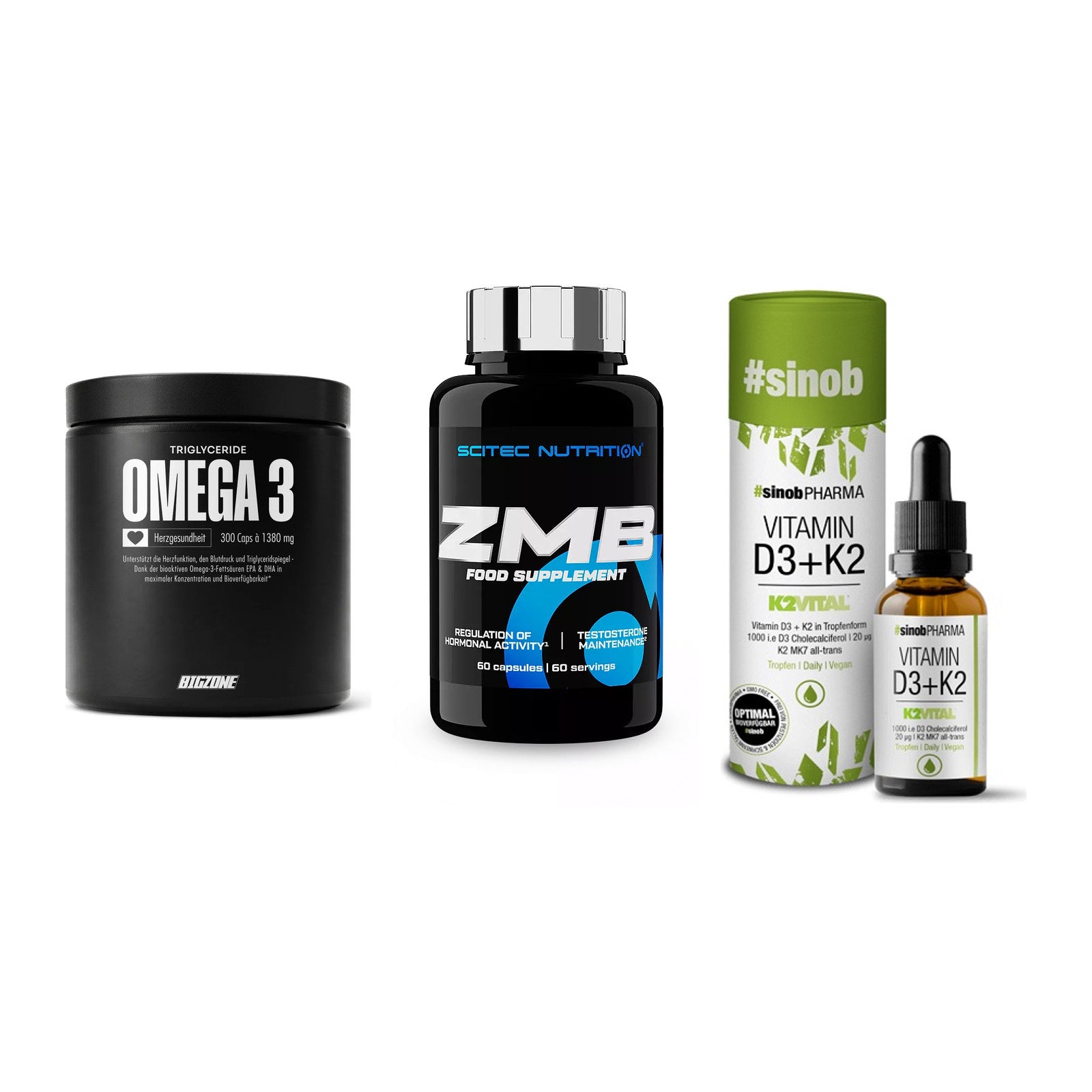Herz & Gefäße: Big Zone Omega 3 + Scitec ZMB + Sinob Vitamin D3 – alle enthaltenen Artikel