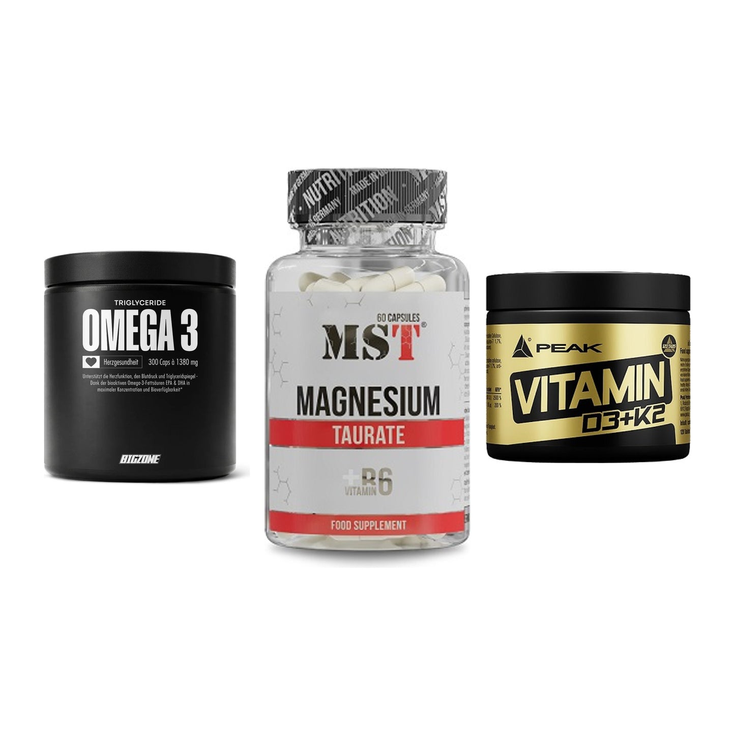 Herz & Gefäße: Big Zone Omega 3 + MST Magnesium + Peak Vitamin – alle enthaltenen Artikel