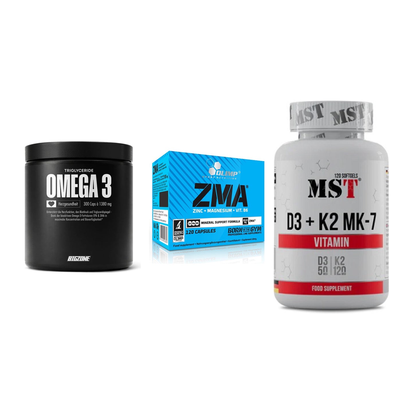 Herz & Gefäße: Big Zone Omega 3 + Olimp ZMA + MST Vitamin D3 – alle enthaltenen Artikel