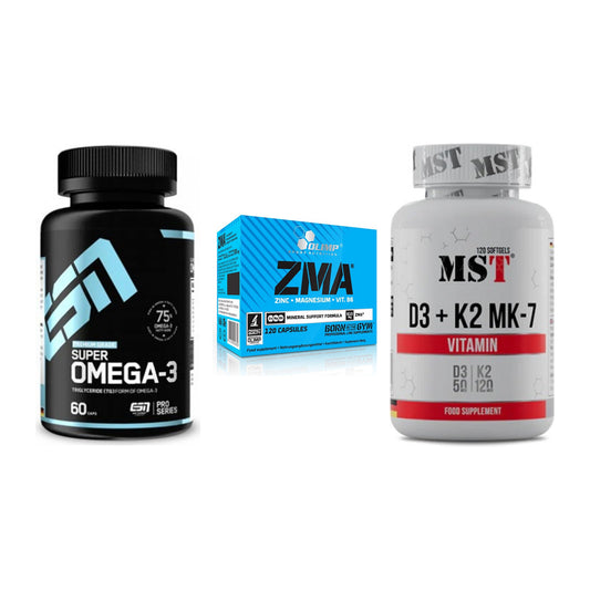 Herz & Gefäße: ESN Omega 3 + Olimp ZMA + MST Vitamin D3 + K2 + MK-7 – alle enthaltenen Artikel