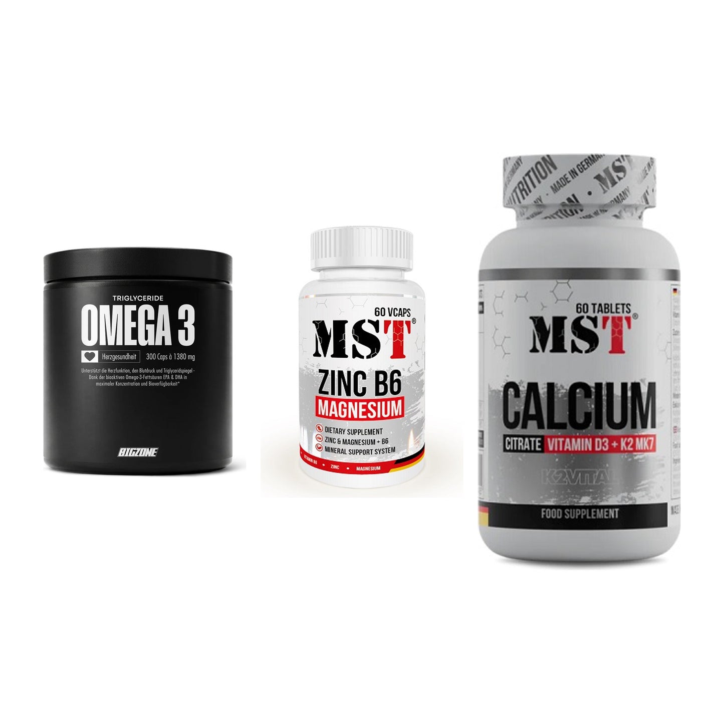 Herz & Gefäße: Big Zone Omega 3 + MST Zinc + MST Calcium – alle enthaltenen Artikel