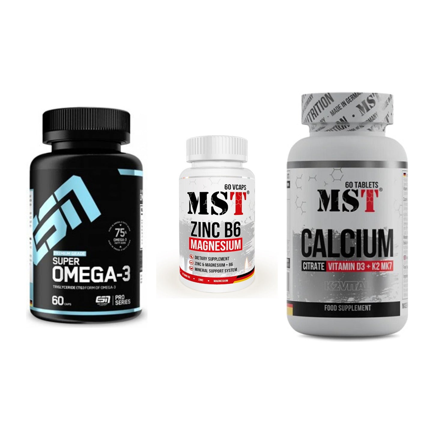 Herz & Gefäße: ESN Omega 3 + MST Zinc + MST Calcium – alle enthaltenen Artikel
