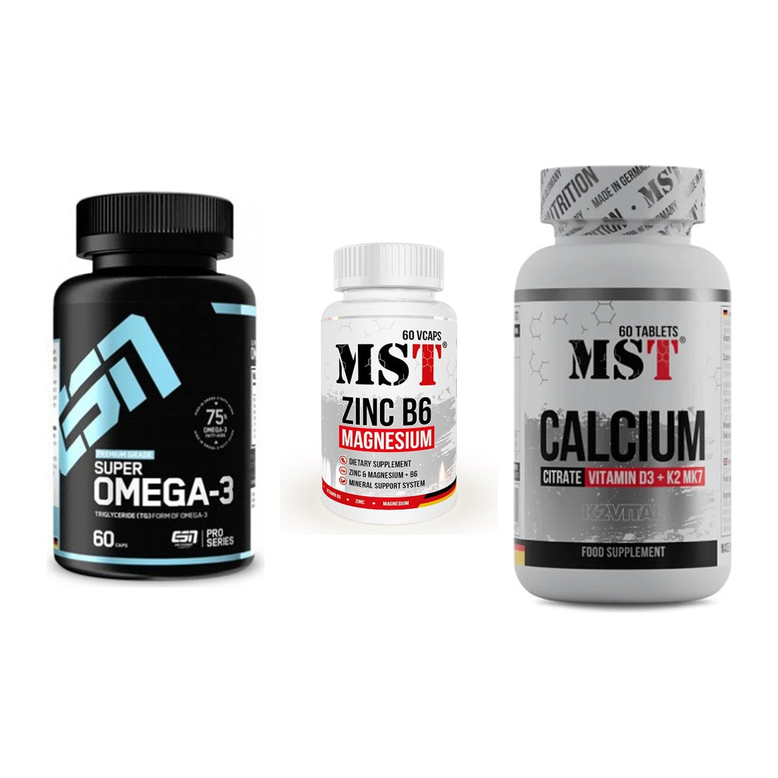 Herz & Gefäße: ESN Omega 3 + MST Zinc + MST Calcium – alle enthaltenen Artikel