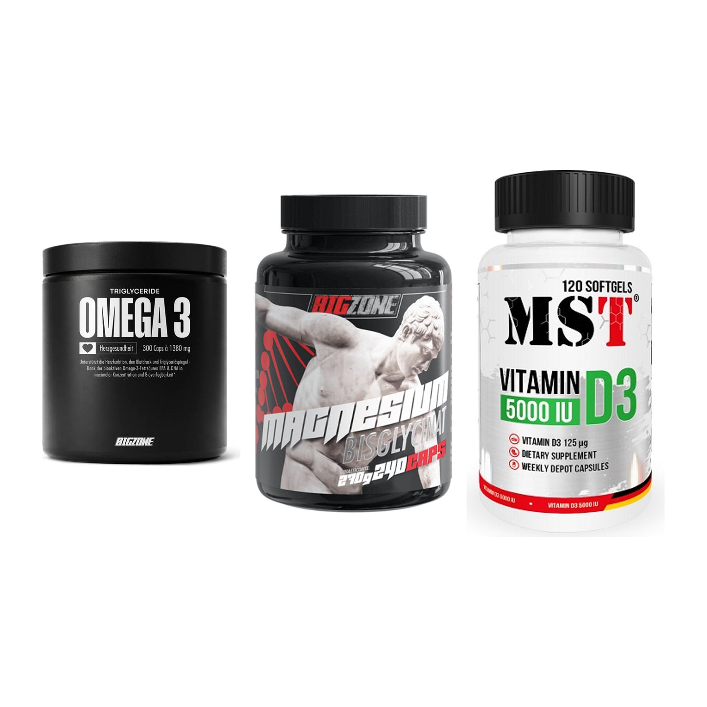 Herz & Gefäße: Big Zone Omega 3 + Big Zone Magnesi + MST Vitamin D3 – alle enthaltenen Artikel
