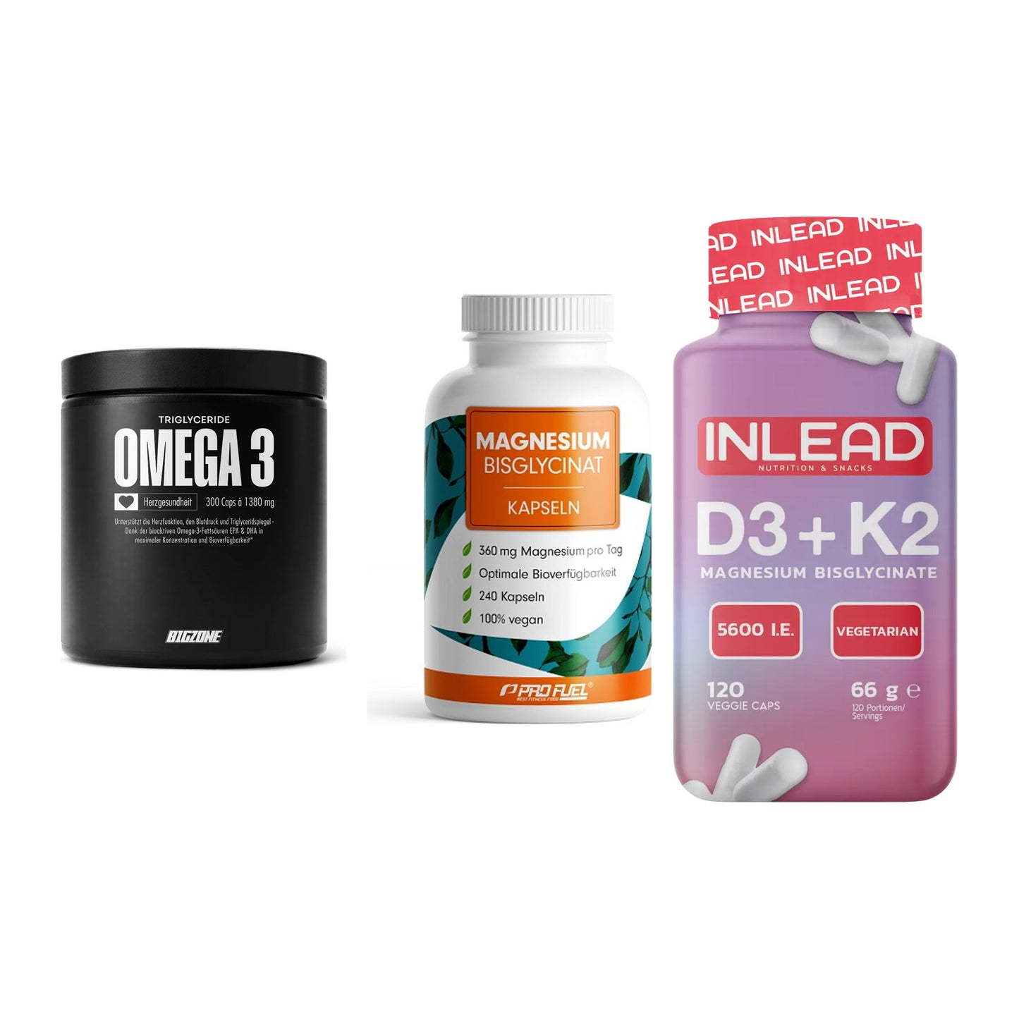Herz & Gefäße: Big Zone Omega 3 + ProFuel Magnesiu + INLEAD Vitamin – alle enthaltenen Artikel