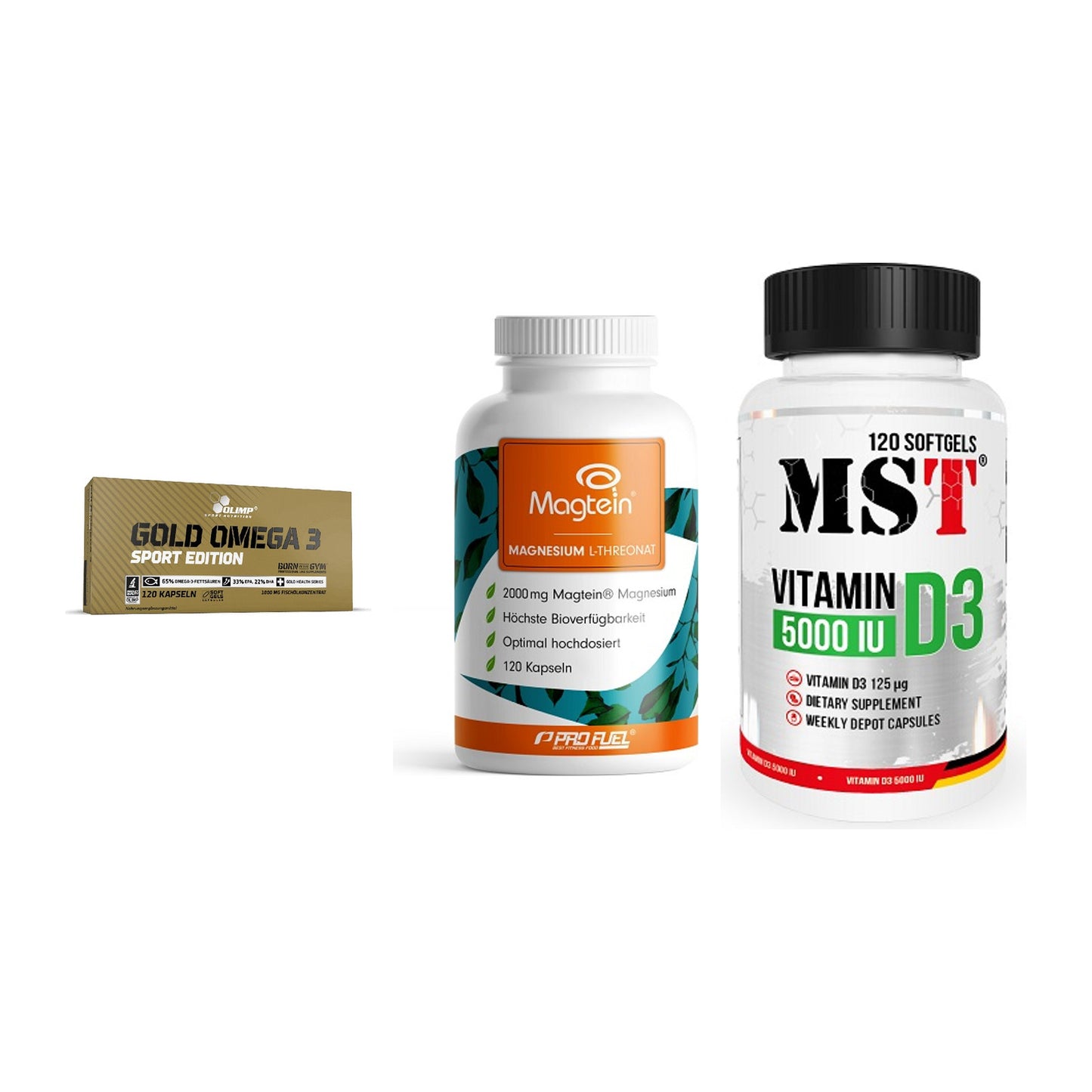 Herz & Gefäße: Olimp Omega 3 + ProFuel Magnesiu + MST Vitamin D3 – alle enthaltenen Artikel