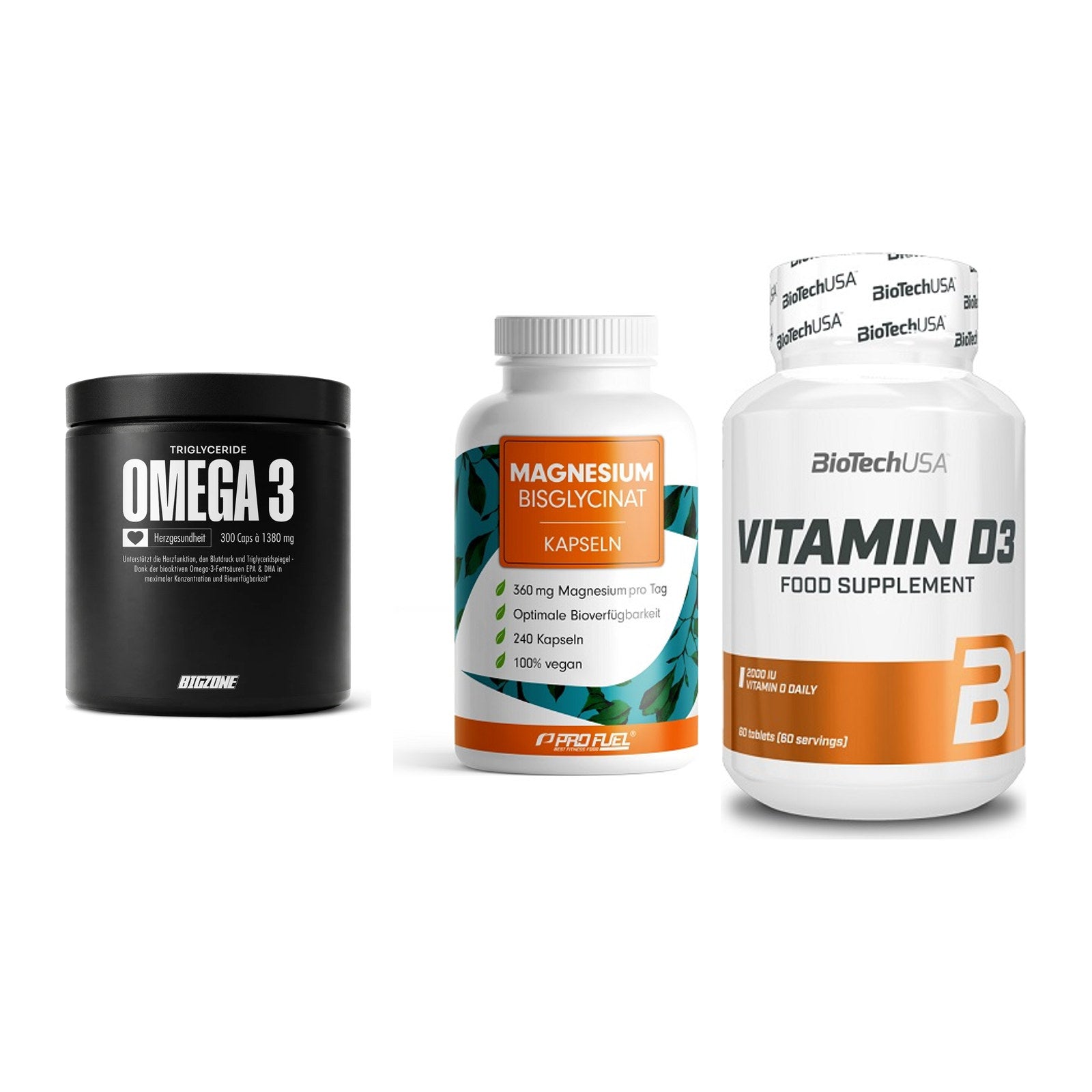 Herz & Gefäße: Big Zone Omega 3 + ProFuel Magnesiu + BioTech Vitamin – alle enthaltenen Artikel