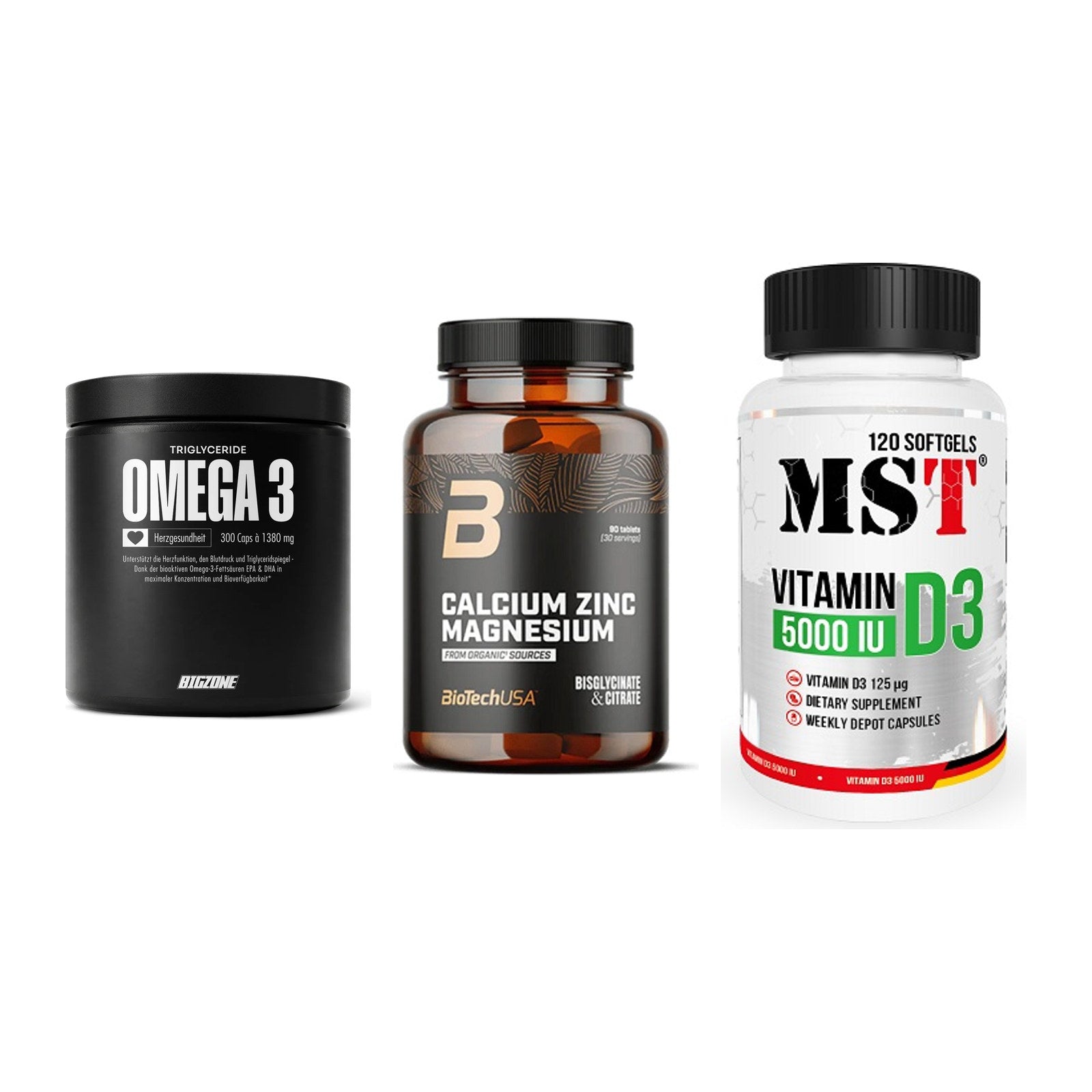 Herz & Gefäße: Big Zone Omega 3 + BioTech Calcium + MST Vitamin D3 – alle enthaltenen Artikel