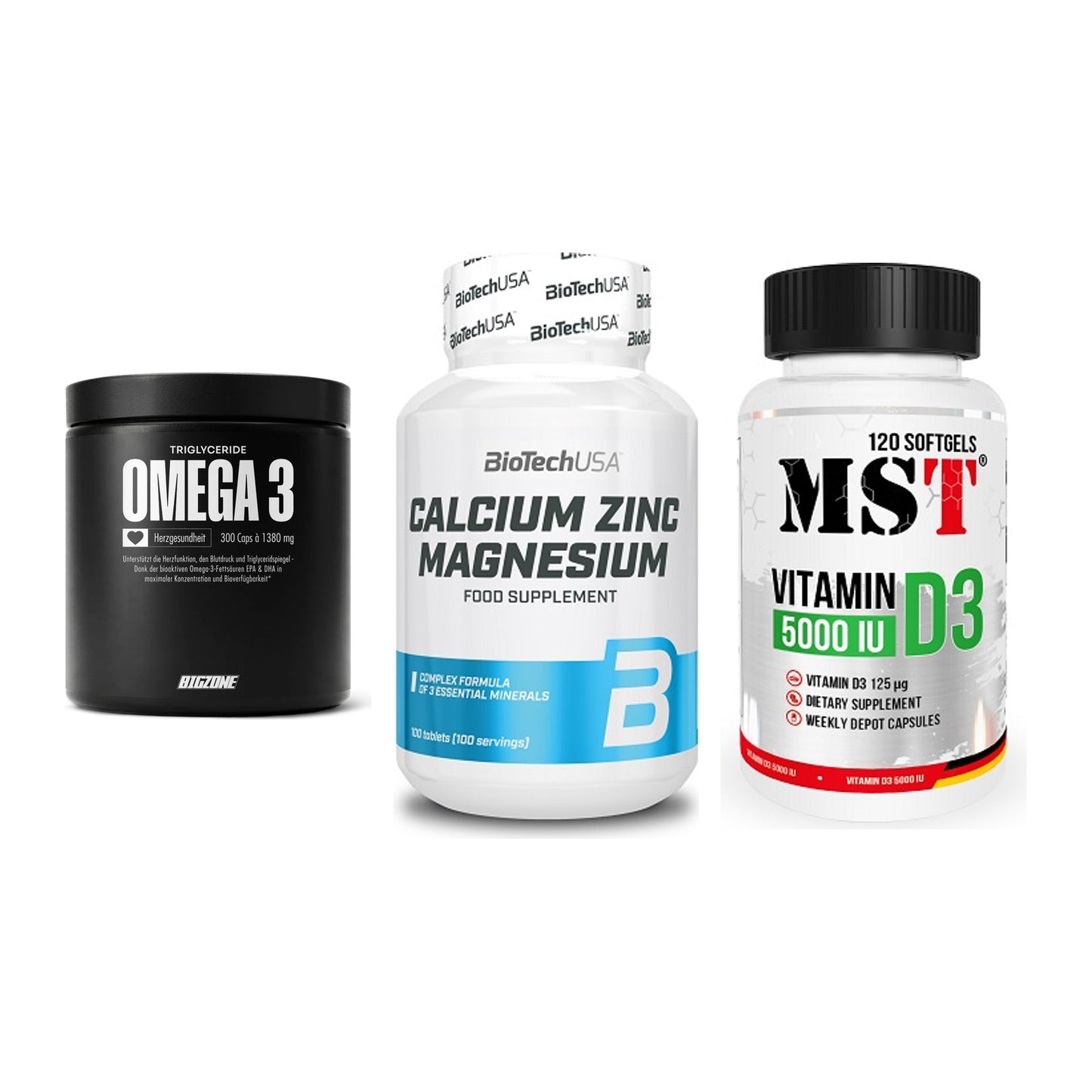 Herz & Gefäße: Big Zone Omega 3 + BioTech Calcium + MST Vitamin D3 – alle enthaltenen Artikel