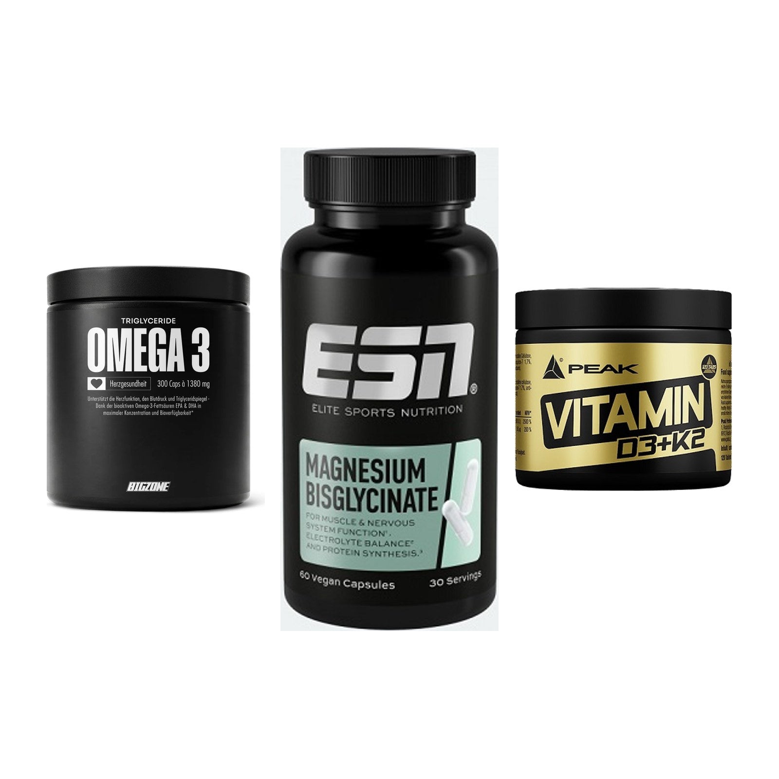 Herz & Gefäße: Big Zone Omega 3 + ESN Magnesium + Peak Vitamin – alle enthaltenen Artikel