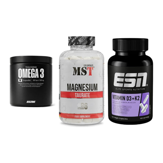 Herz & Gefäße: Big Zone Omega 3 + MST Magnesium + ESN Vitamin D3 – alle enthaltenen Artikel