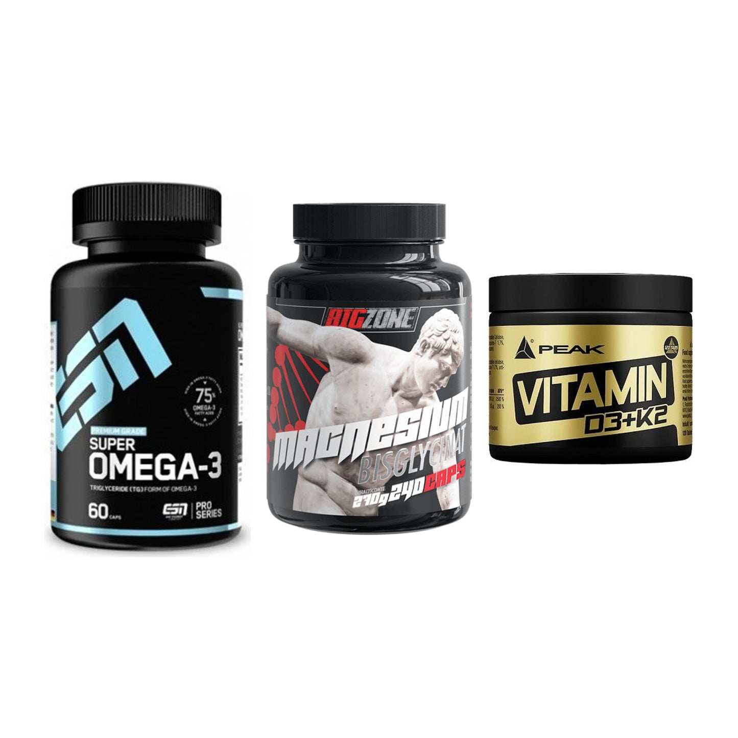 Herz & Gefäße: ESN Omega 3 + Big Zone Magnesi + Peak Vitamin – alle enthaltenen Artikel