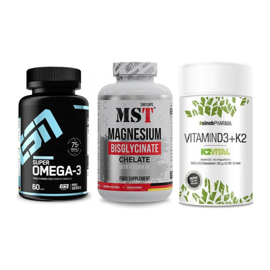 Herz & Gefäße: ESN Omega 3 + MST Magnesium + Sinob Vitamin D3 – alle enthaltenen Artikel